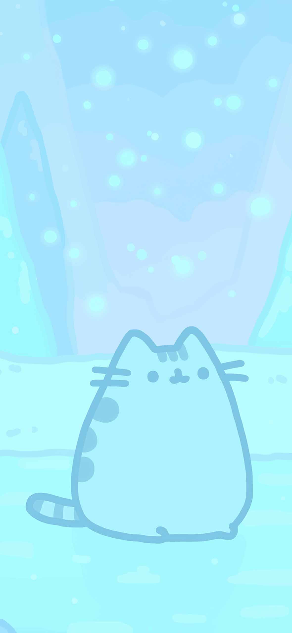 Pusheen Winter Landscape Cute Blue Wallpaper