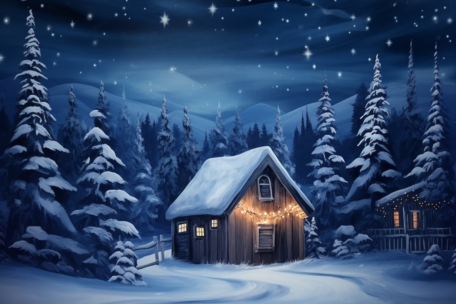Winter Cozy House Decorated Warm Lights Backdrop BRP10 12