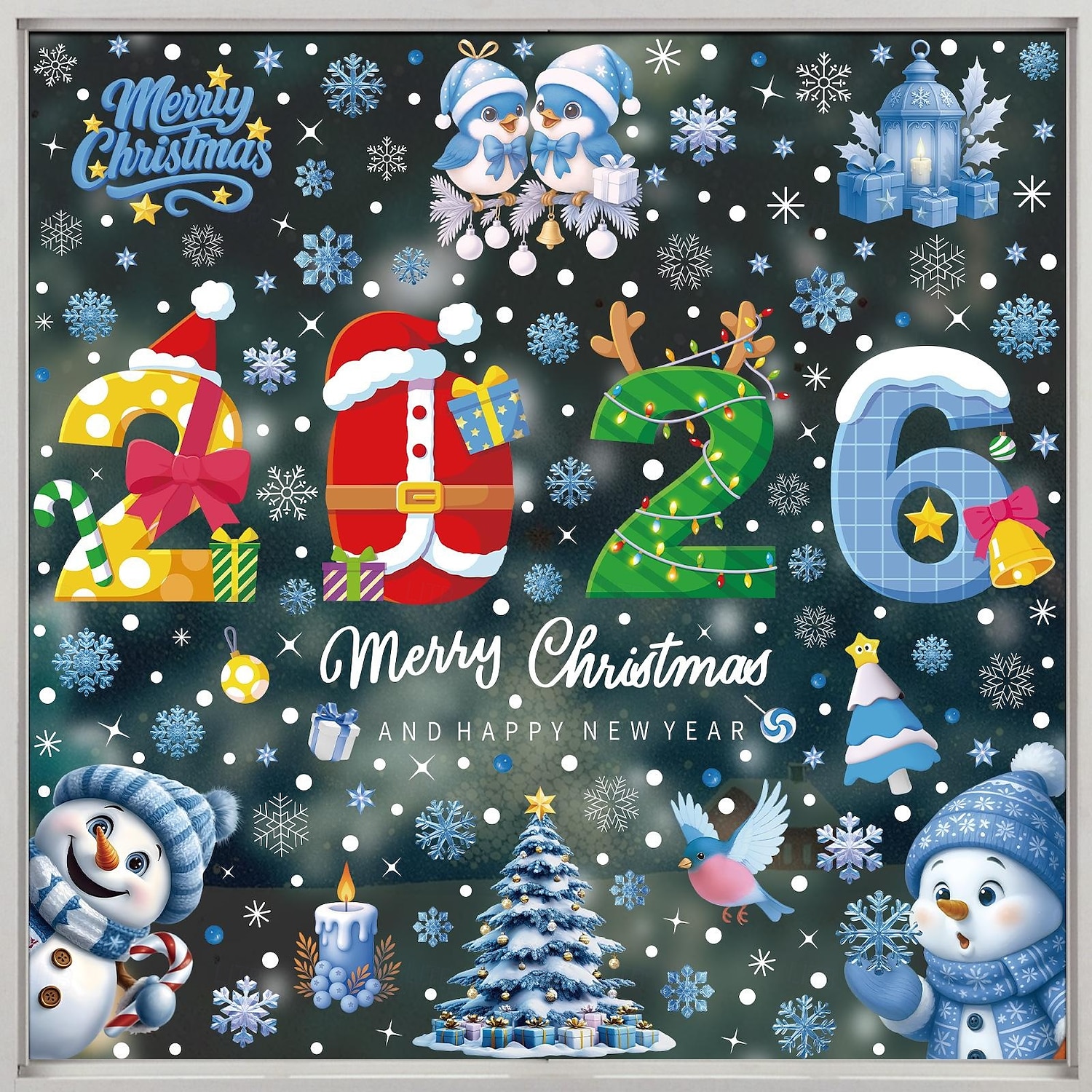 Sheets 2026 Christmas Window Cling Wall Sticker Decals Decorations, Colorful Creative Candy Canes & Bells, Merry Christmas, Static Cling, Holiday Home & Store Decor 2025 - €6.99