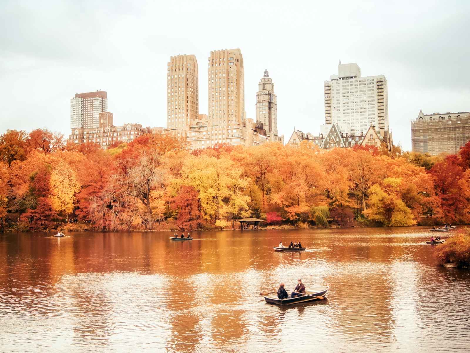 Wallpaper New York City, Manhattan, Central Park, autumn, boats, buildings 1920x1200 Picture, Image