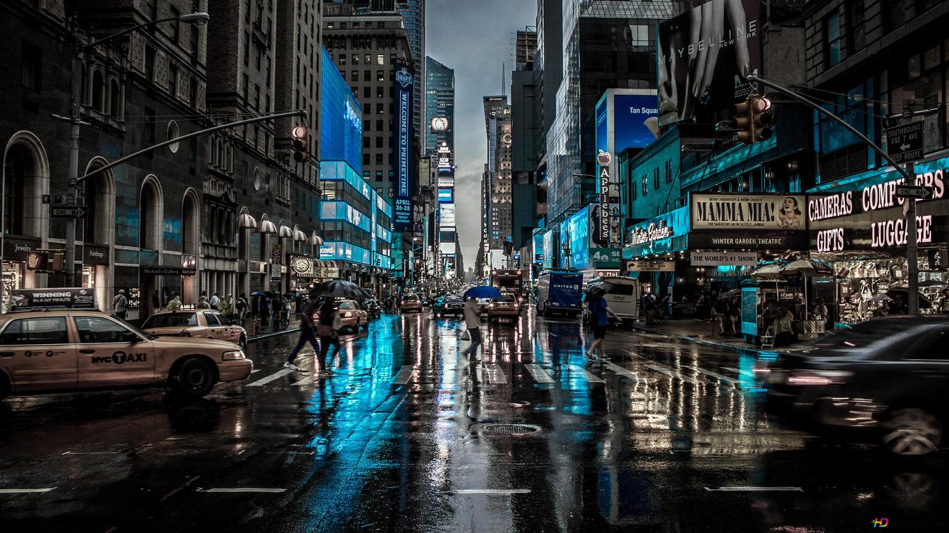 New York City Street Reflection Motion Blur Dark 4K wallpaper download