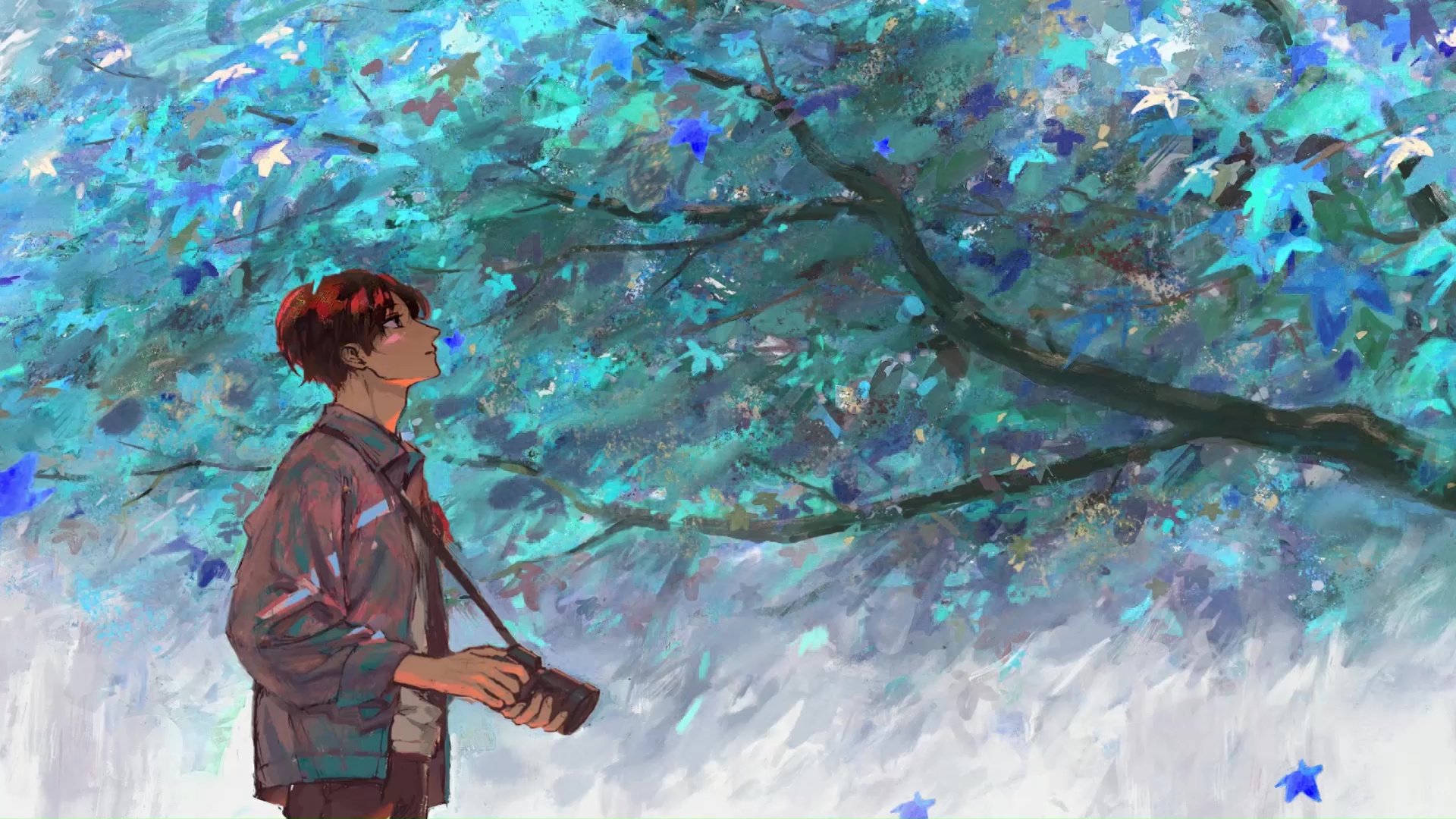 Anime Boy Autumn Tree Live Wallpaper