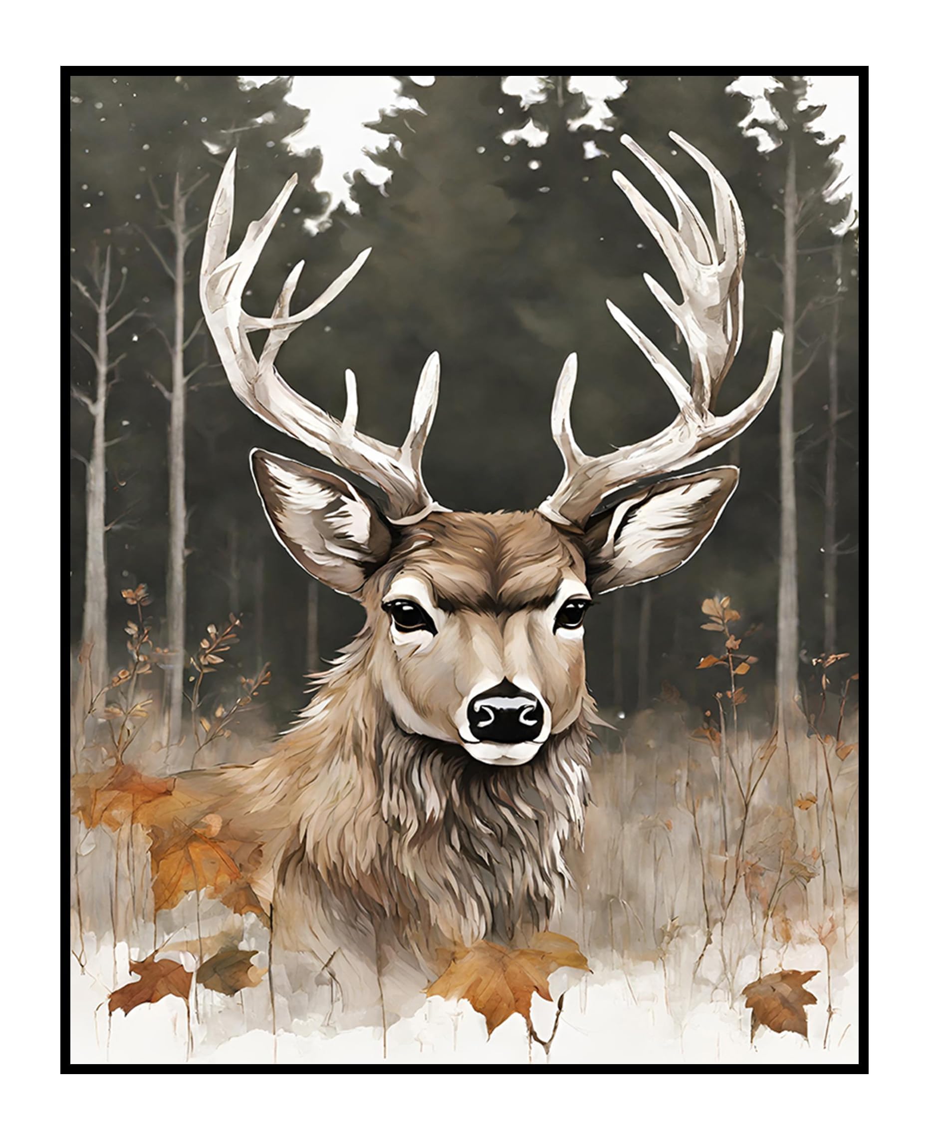 Posterizer 1 pcs deer in Autumn with the background of tall trees for Animal Lovers & Nature for Men Women Teens