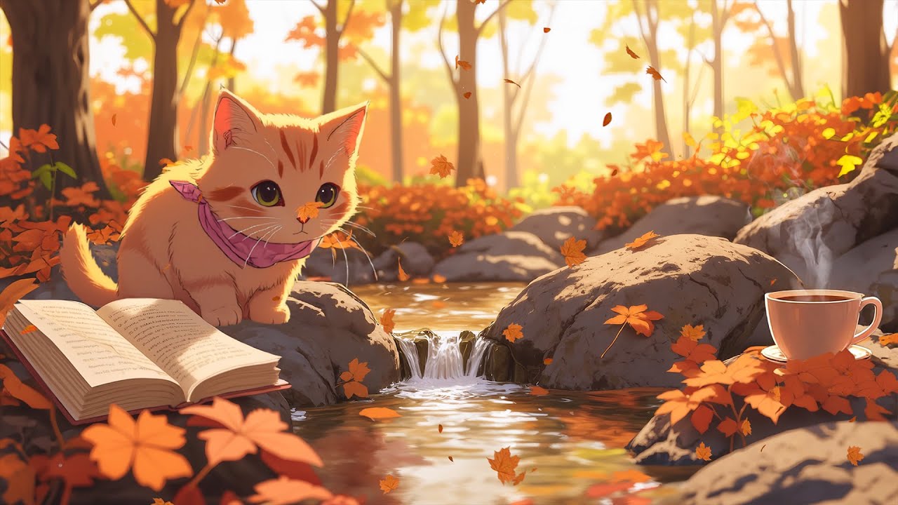 Cat by the Stream Autumn