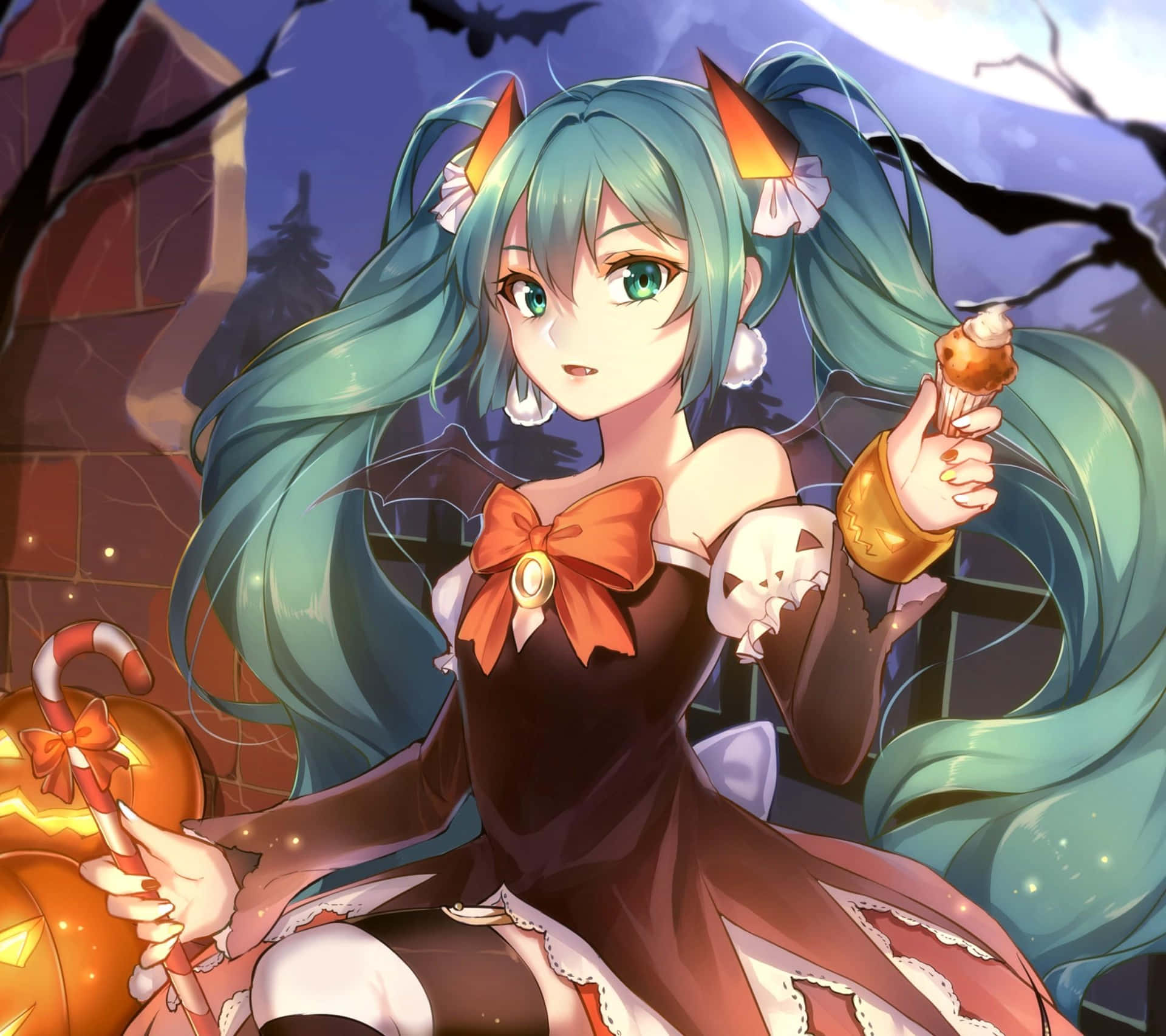Download Experience the Magic of Halloween with this Spooky Anime Girl Wallpaper