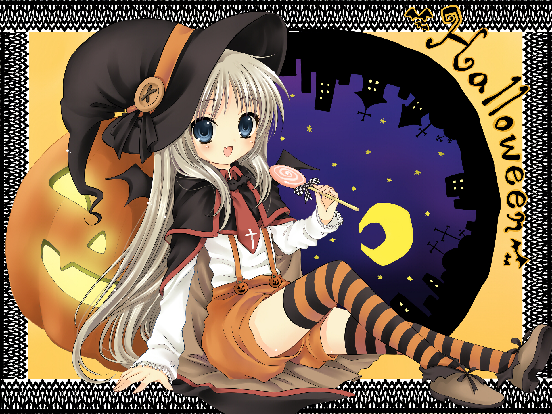 Halloween Magic: White Haired Witch With Blue Eyes From Little Busters! Anime HD Wallpaper