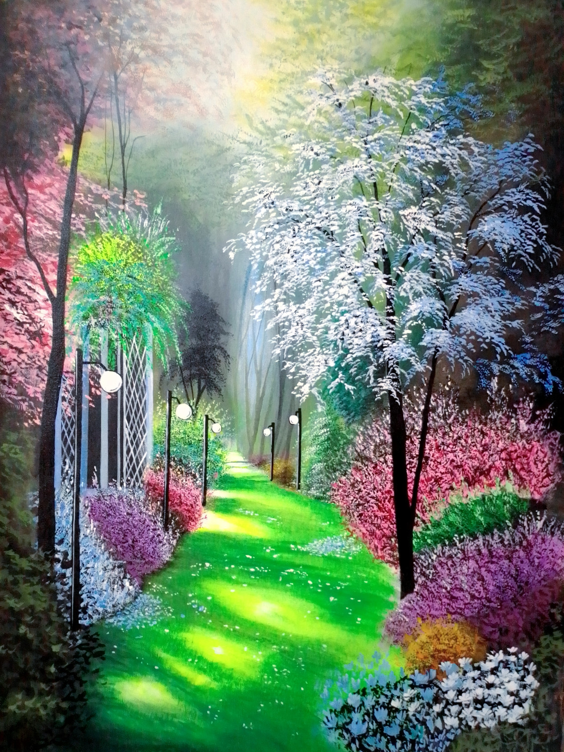 Heaven On Earth. Serene Garden Pathway. Impressionistic Landscape Handmade Painting