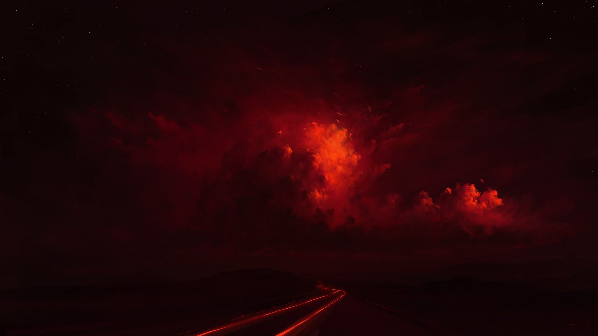 Download Red Cloud Sky Landscape Artistic Night HD Wallpaper