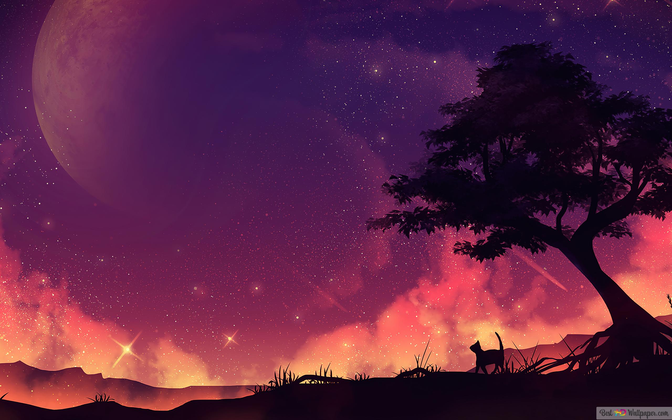 Red Night Sky 4K wallpaper download
