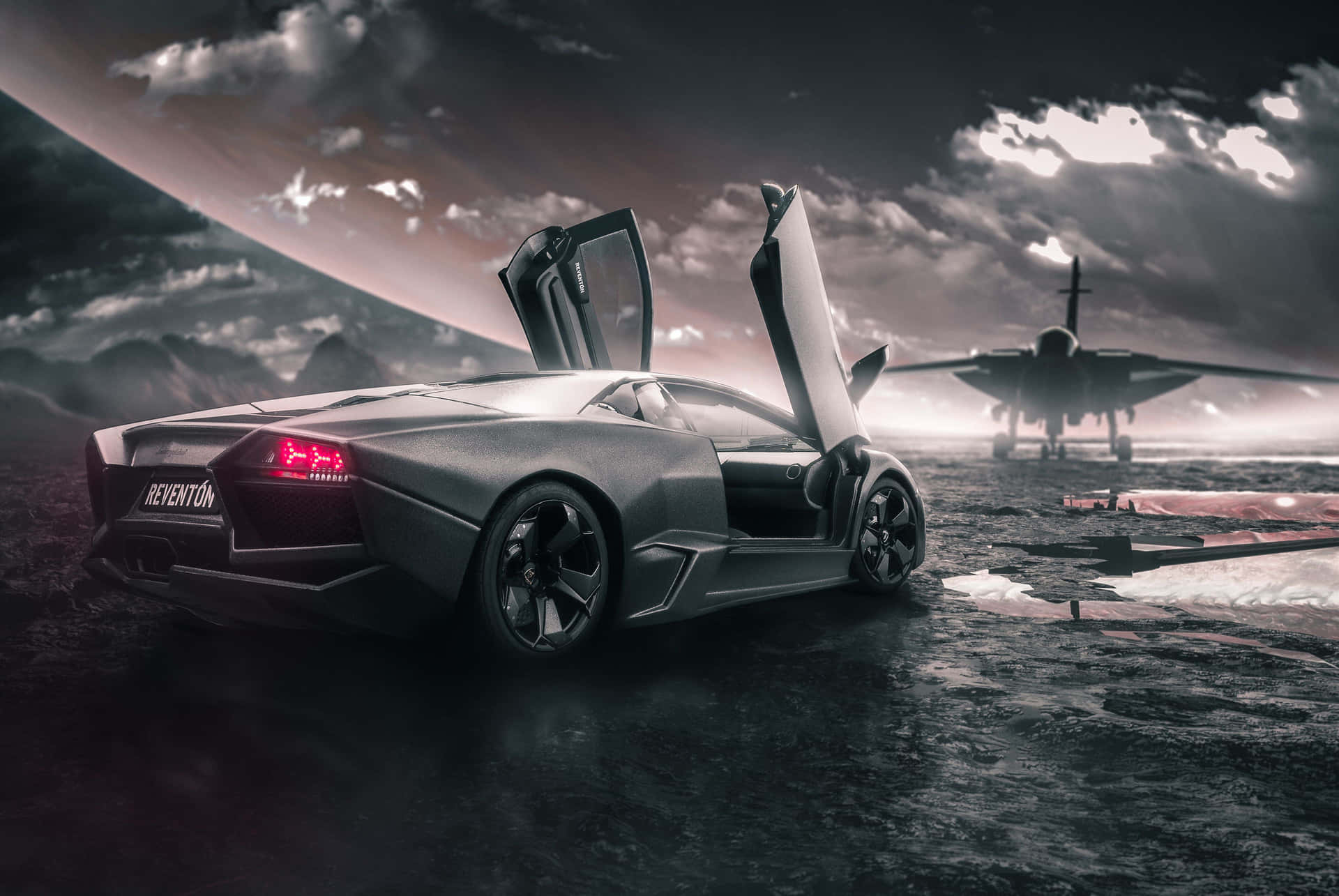 Download The Elegance and Excitement of Jet and Car Wallpaper