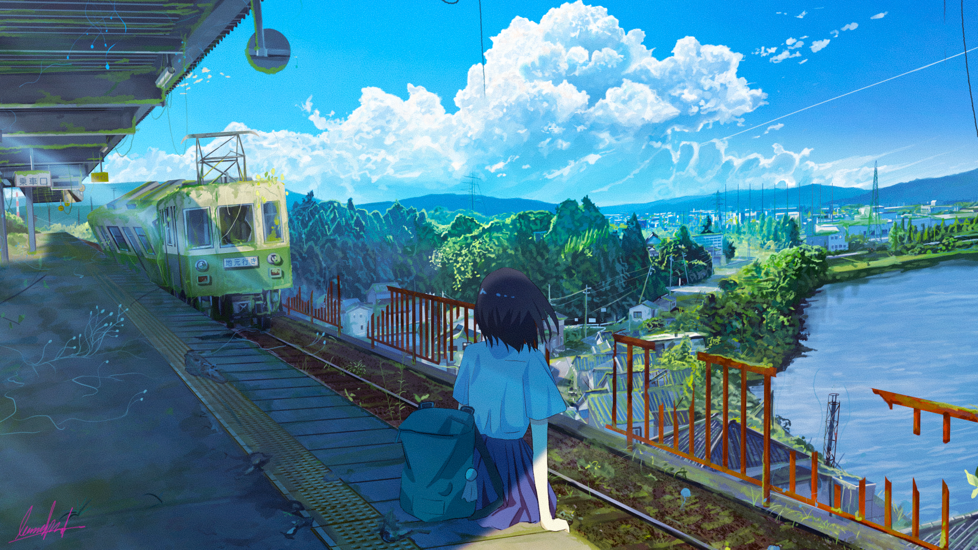 Serene Anime Train Station on a Lake