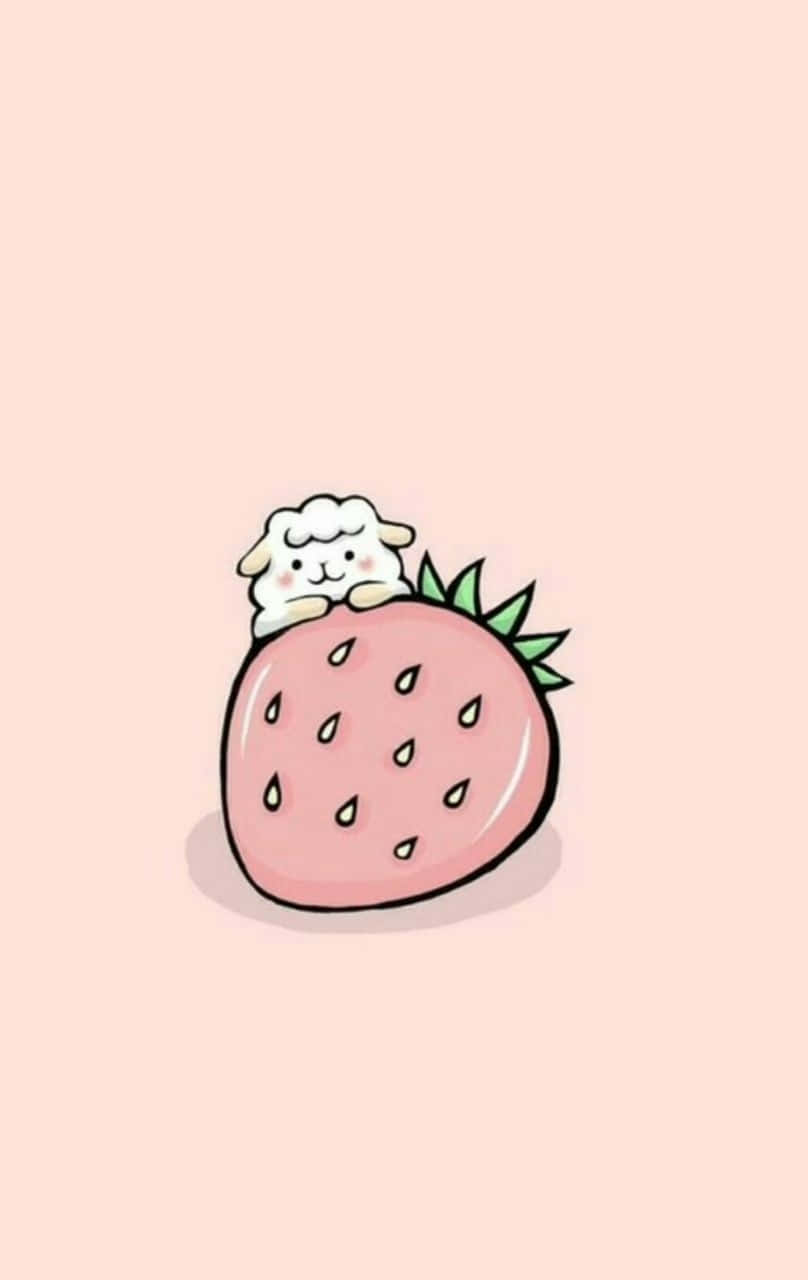 Download Cute Strawberry With Little Alpaca Cartoon Wallpaper