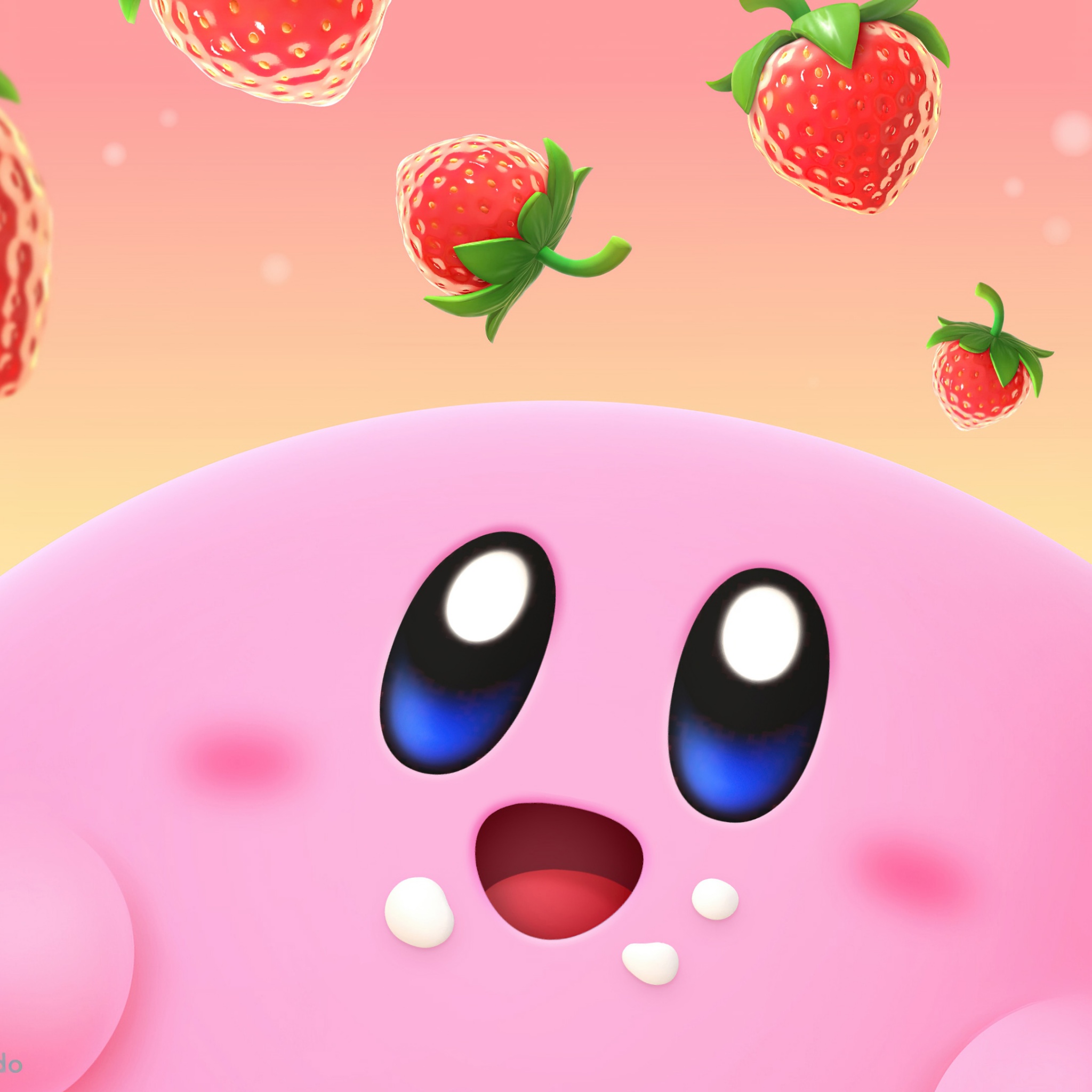 Kirby Wallpaper 4K, Strawberries, Cute cartoon