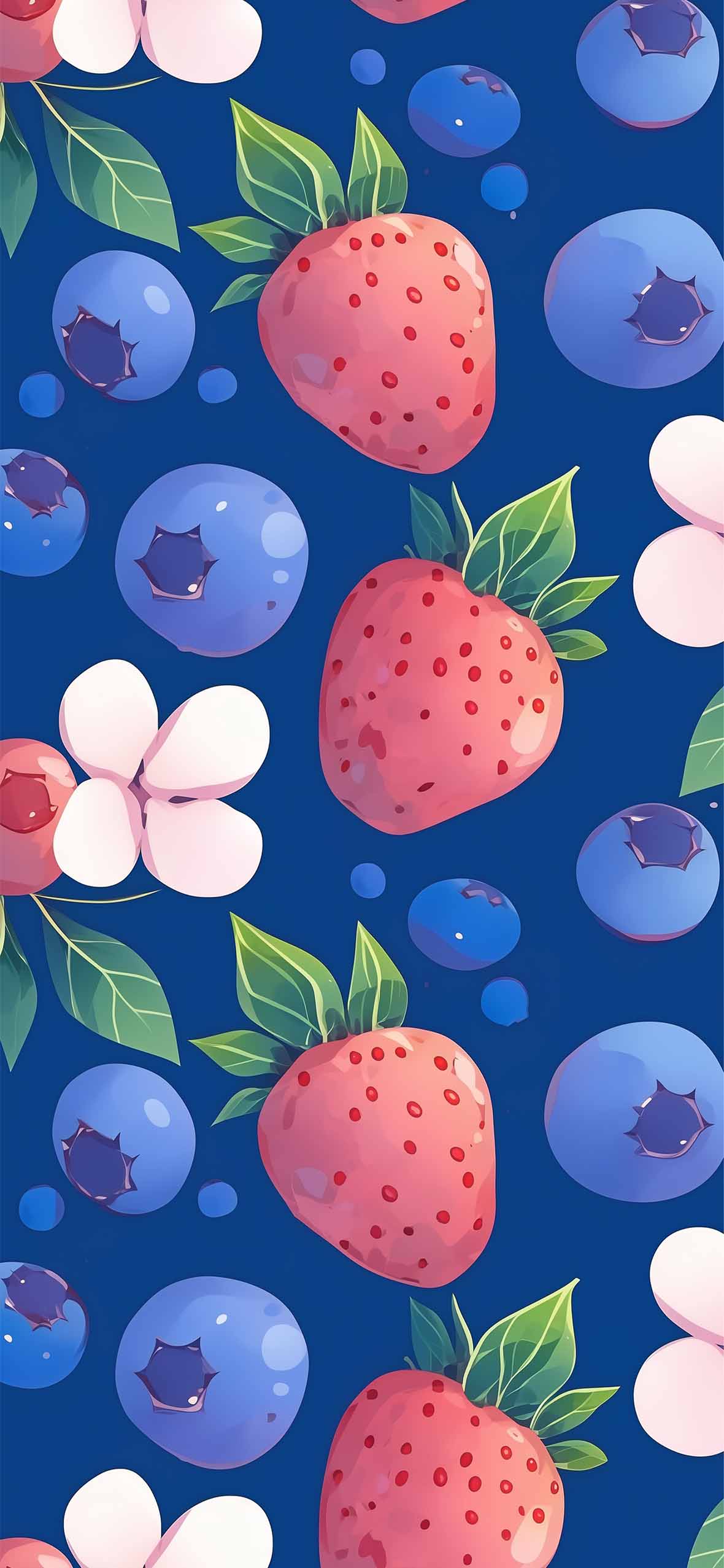 Blueberry Strawberry Cute Fruit Pattern Wallpaper