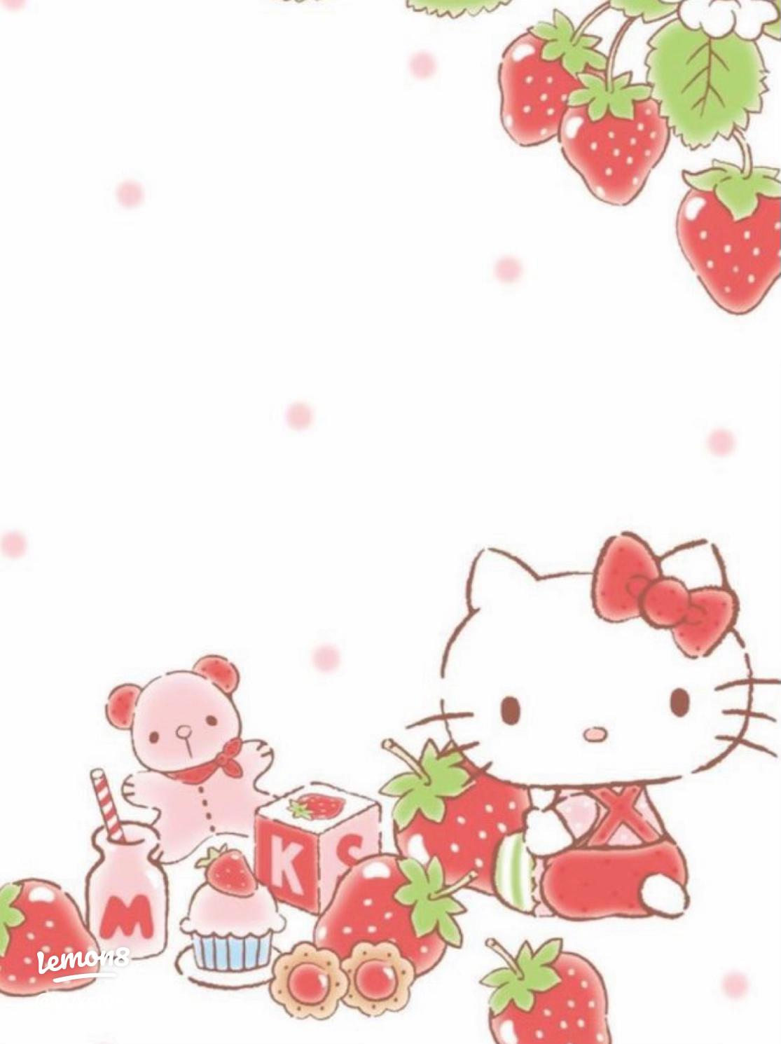 Adorable Hello Kitty and Strawberry Shortcake Wallpaper for Fans