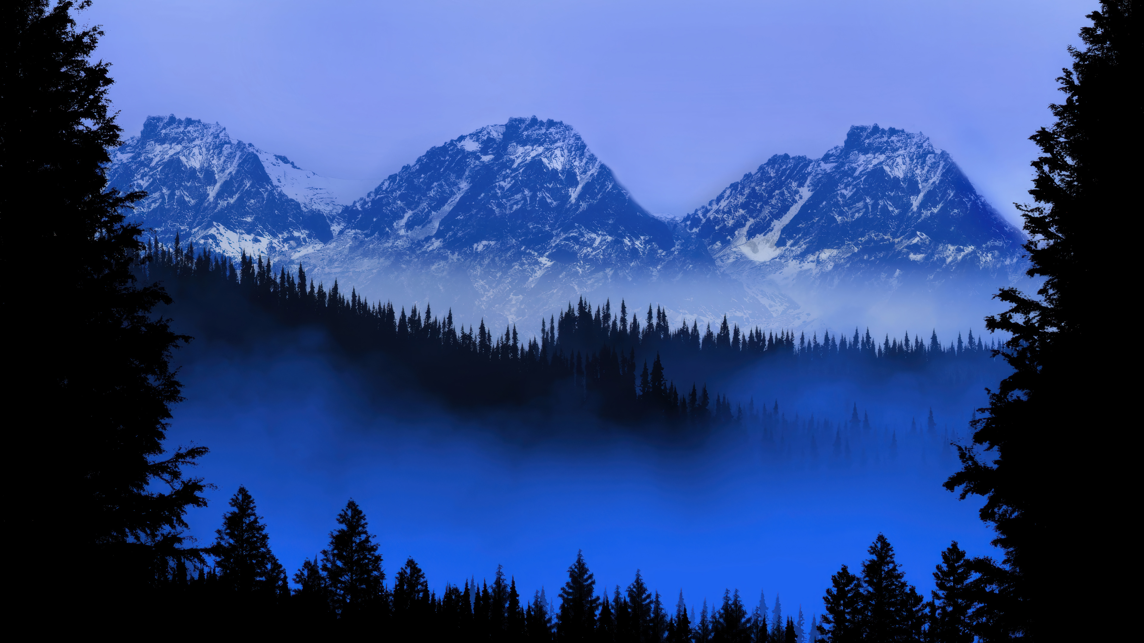 Mountain Forest Silhouette Wallpaper 4K HD PC a