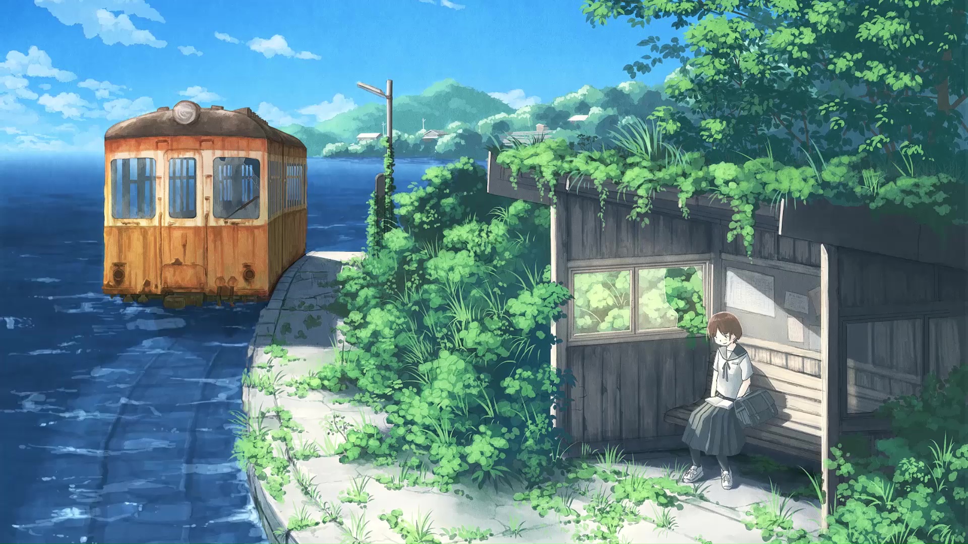 Anime Girl Waiting At The Abandoned Train Station Live Wallpaper