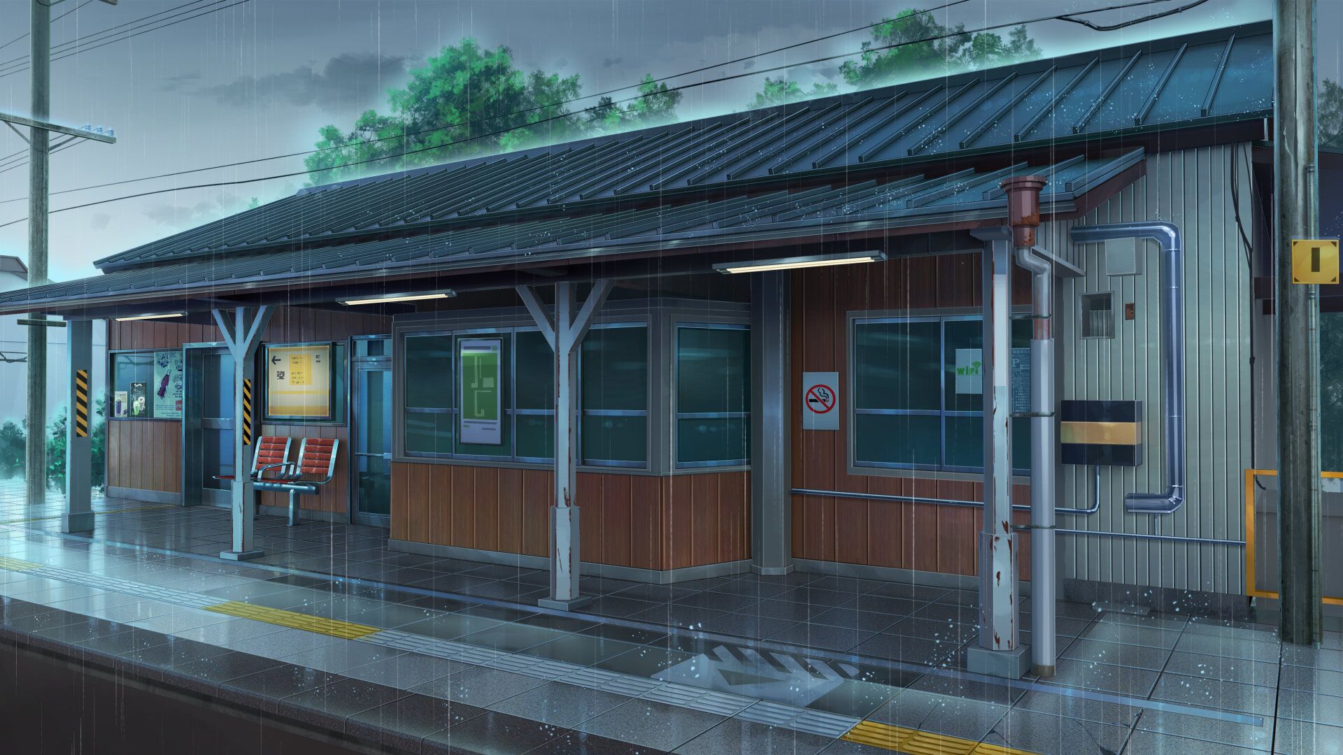 Phone wallpaper: Anime, Train Station, Rain 1020955
