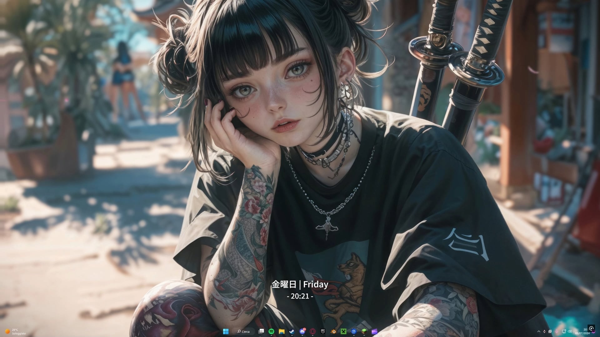 Anime Girl Tattoo Katana [4K]