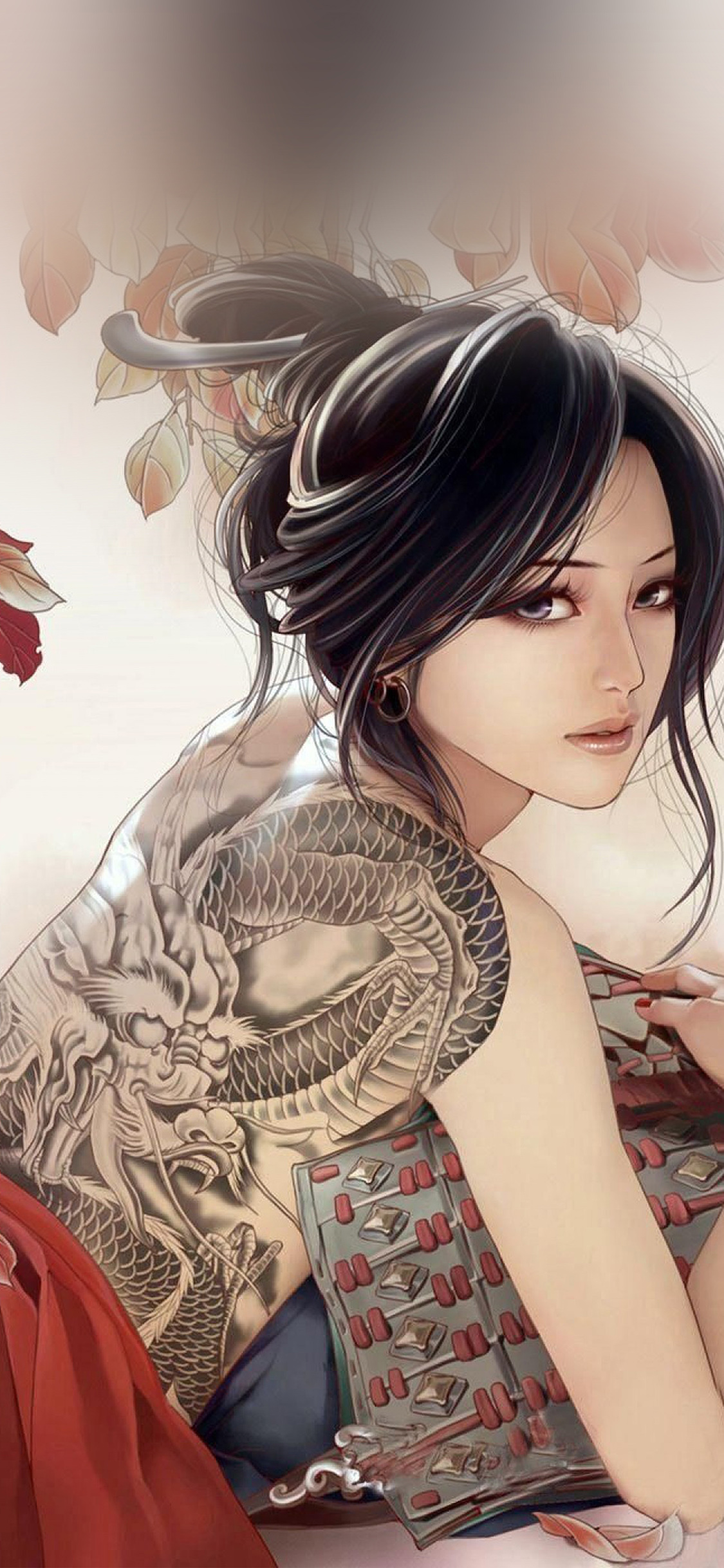 iPhone X wallpaper. anime tatoo girl illustration