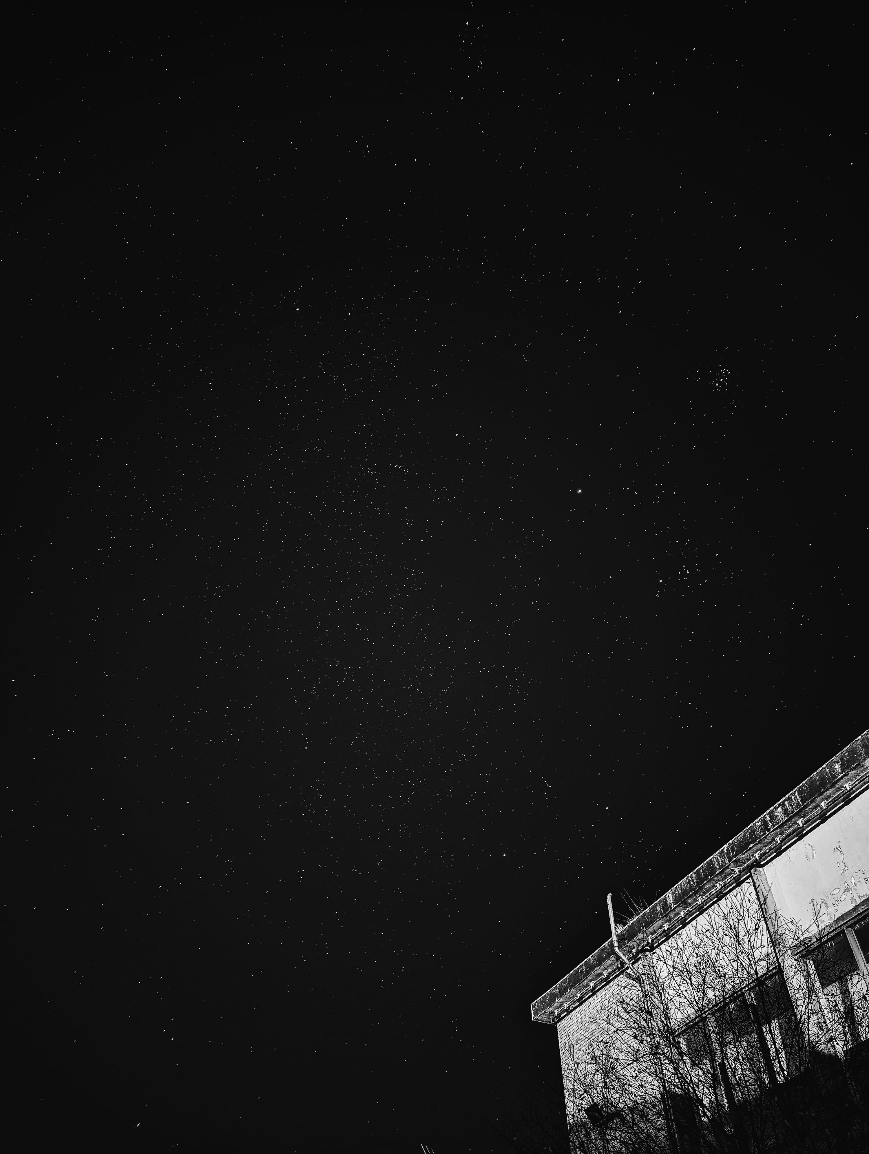 A black and white photo of the night sky photo