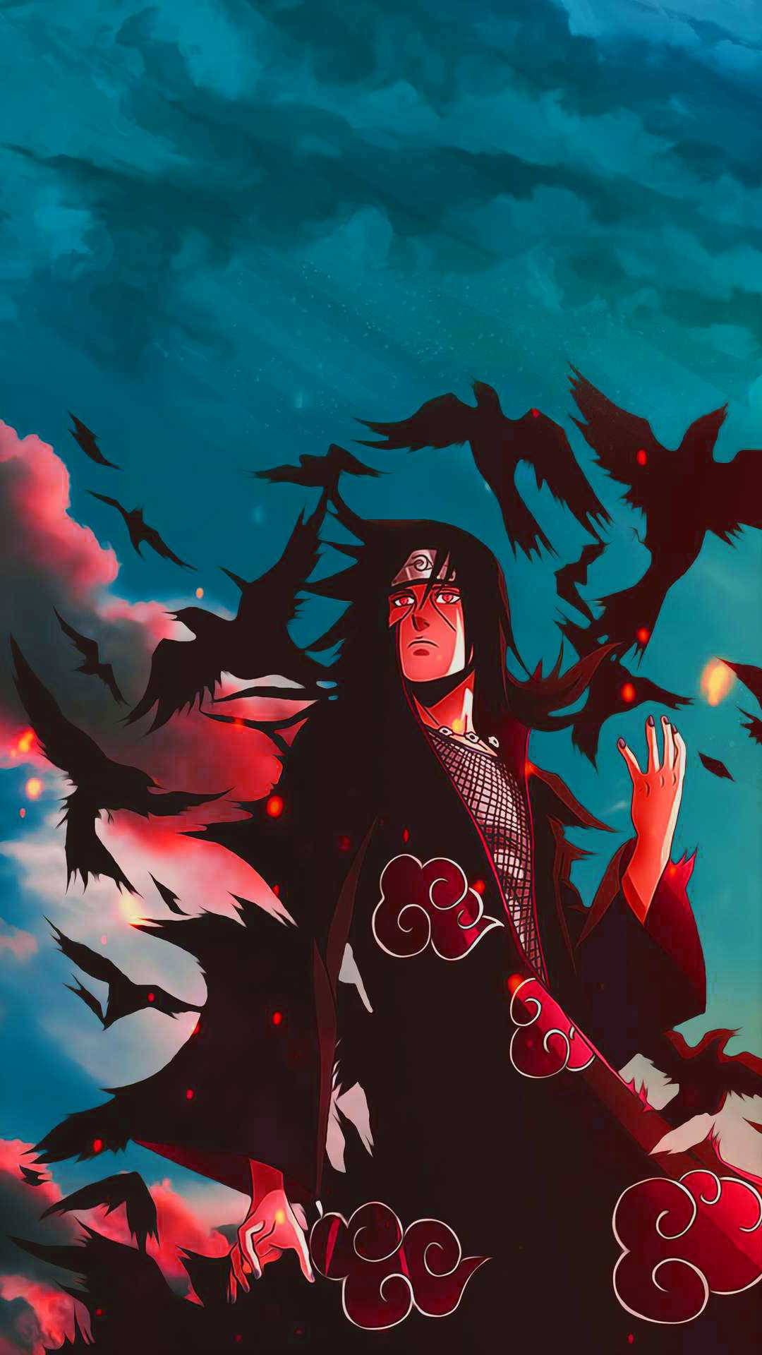Download Akatsuki Itachi With Crows Blue Wallpaper