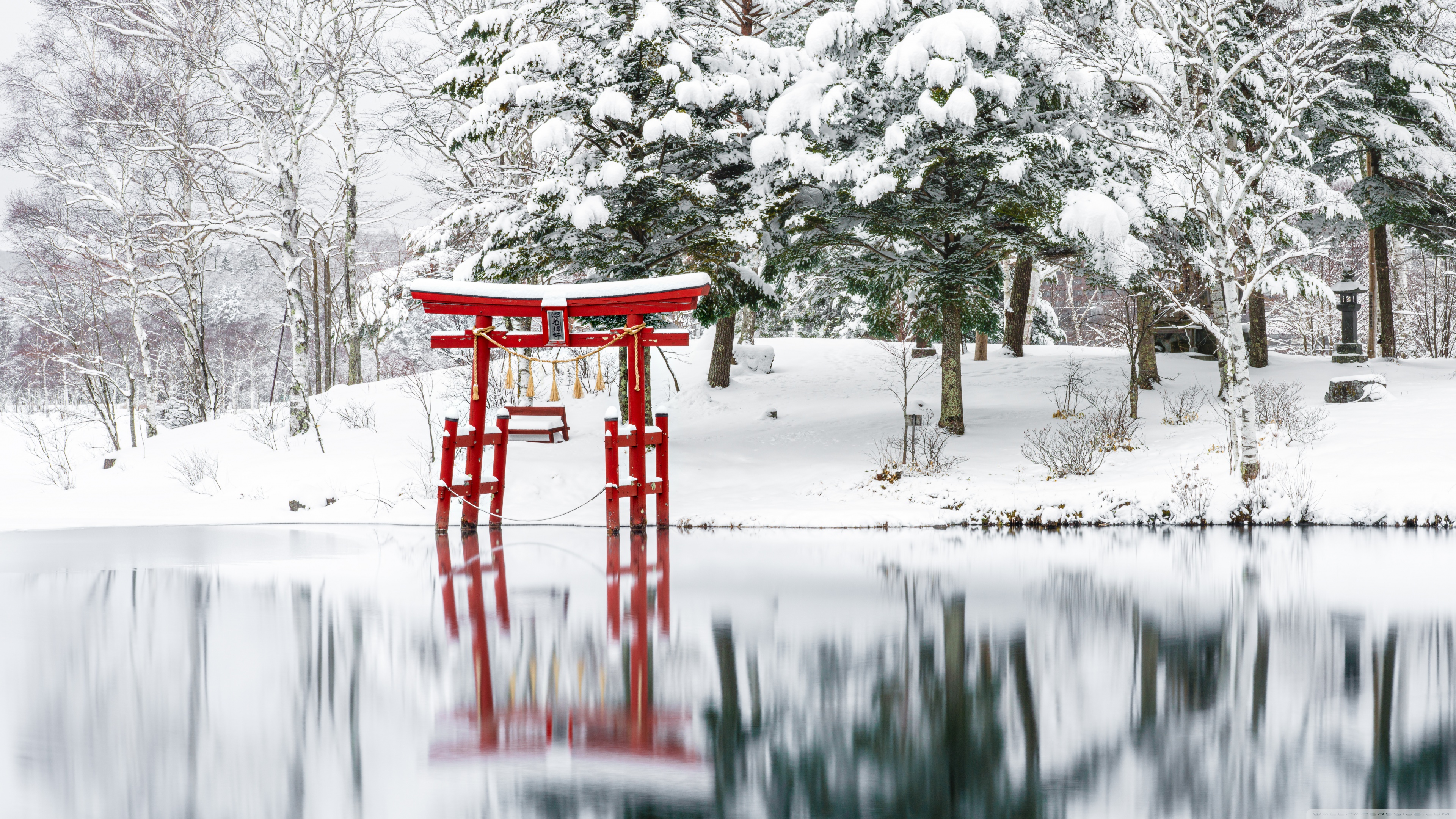 Torii Gate, Japan, Tranquility, Winter 4K UHD Wallpaper for UltraHD Desktop and TV, Widescreen and UltraWide Display, Dual Monitor, Smartphone and Tablet Devices