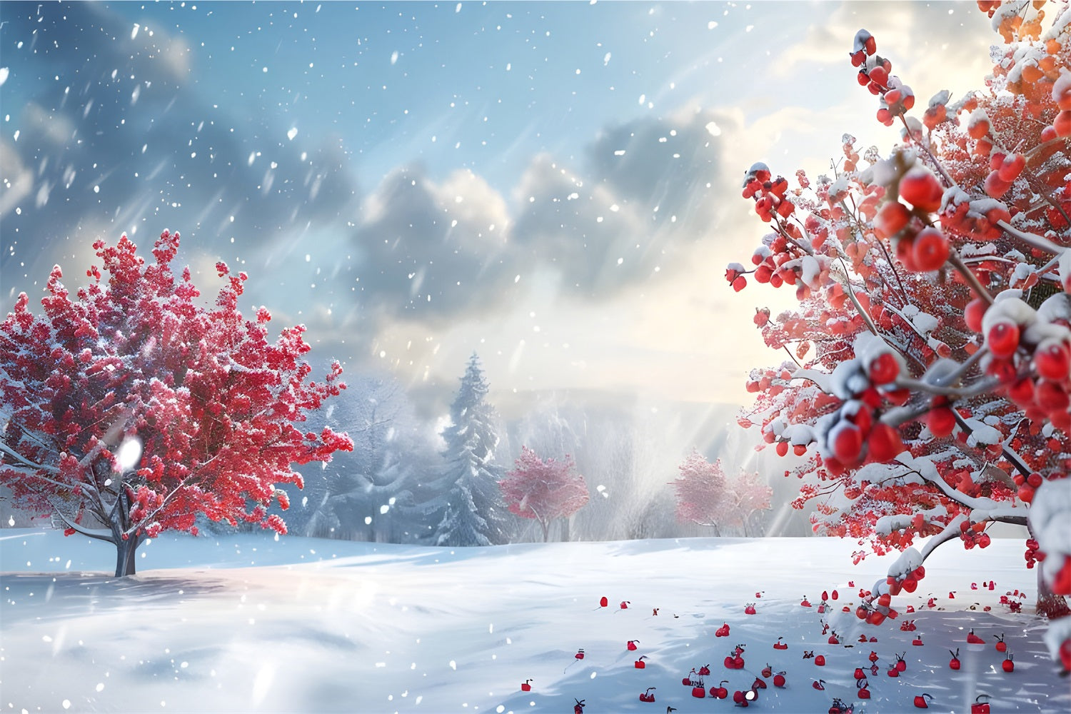 Backdrop Winter Wonderland Radiant Red Trees Snow Backdrop BRP11 34