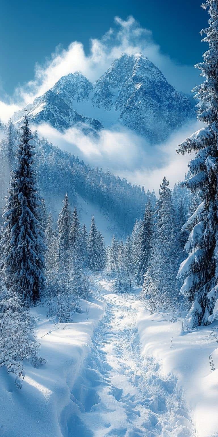 Snowy Mountain Path Wallpaper High Resolution