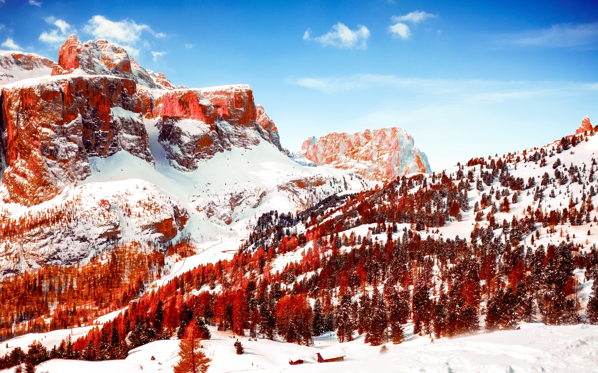 Winter Wallpaper 4K, Dolomites, Mountain range