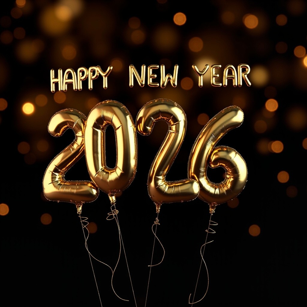 Golden Foil Balloon Happy New Year 2026