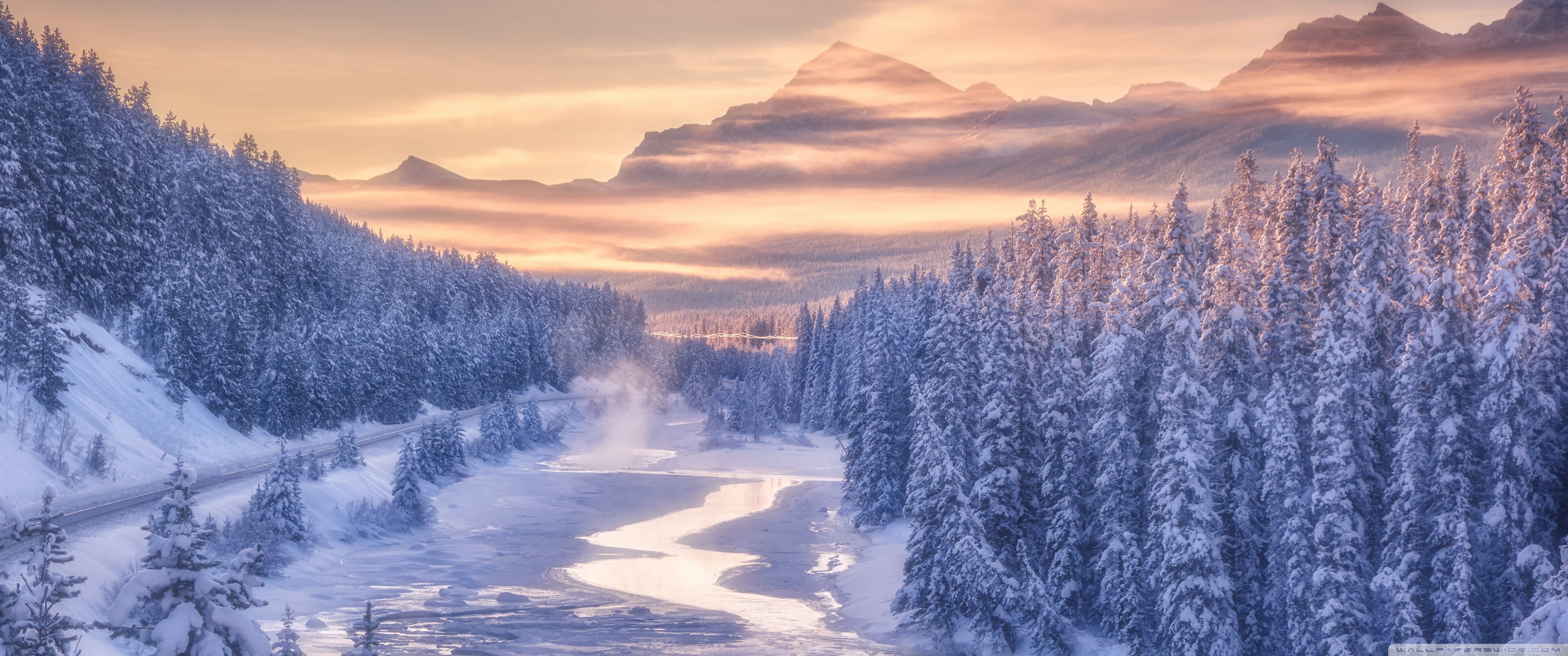 Nature Winter Scenery, Mountain, River, Forest 4K UHD Wallpaper for UltraHD Desktop and TV, Widescreen and UltraWide Display, Smartphone and Tablet Devices