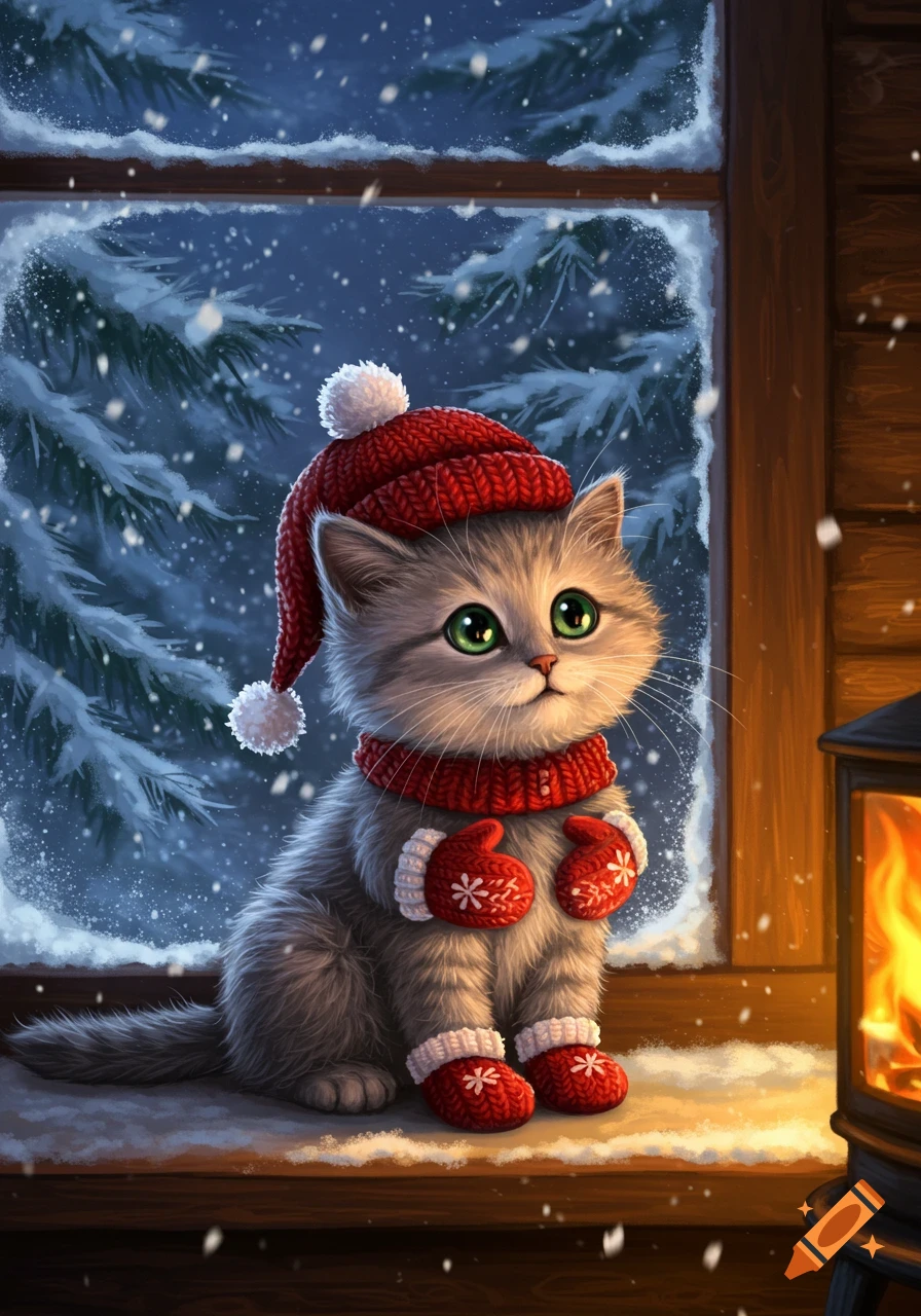 Kitten With Christmas Bells and Snow created on Craiyon