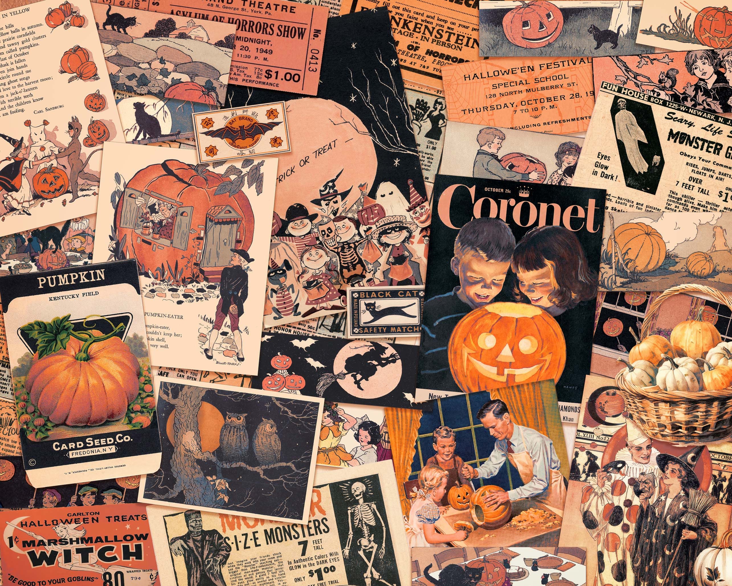 Retro Halloween Ephemera. DIGITAL DOWNLOAD. Vintage Autumn. Scrapbooking. Junk Journal Kit. Collage. Spooky. Pumpkins