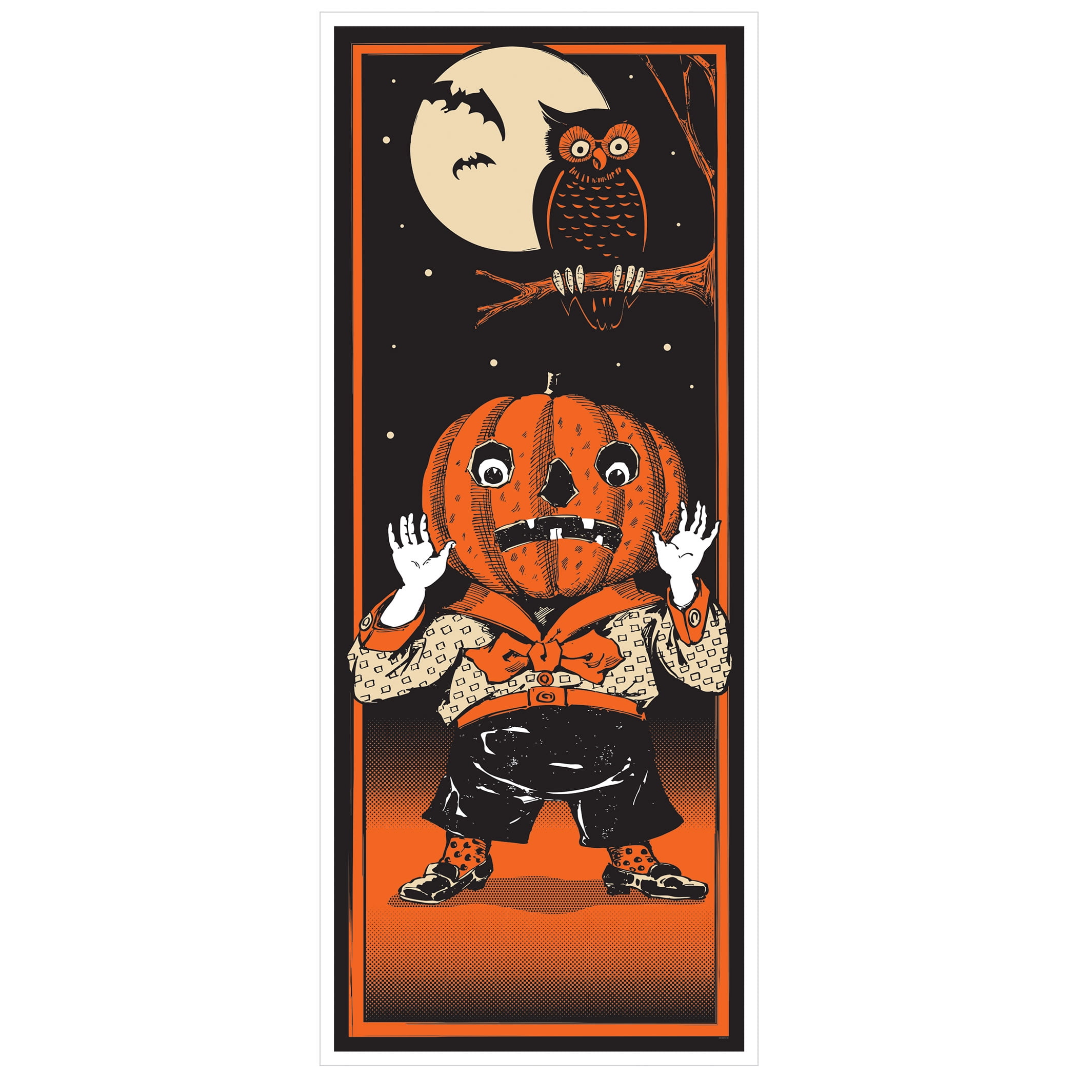 Vintage Halloween Door Cover Jack O Lantern Goblin With Owl, Bat, Full Moon Business Supplies