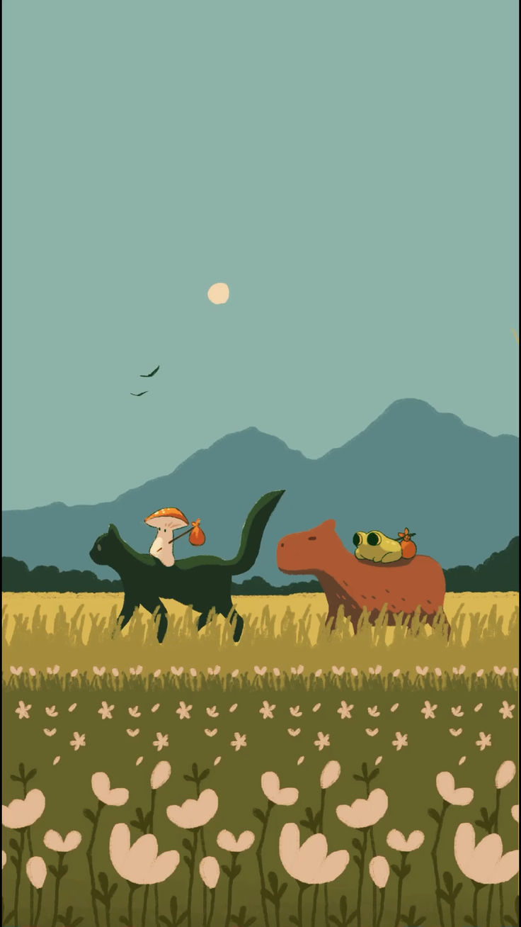 Cat, Capybara, Mushroom, Frog Animation Wallpaper Aesthetic Live iPhone Background Art