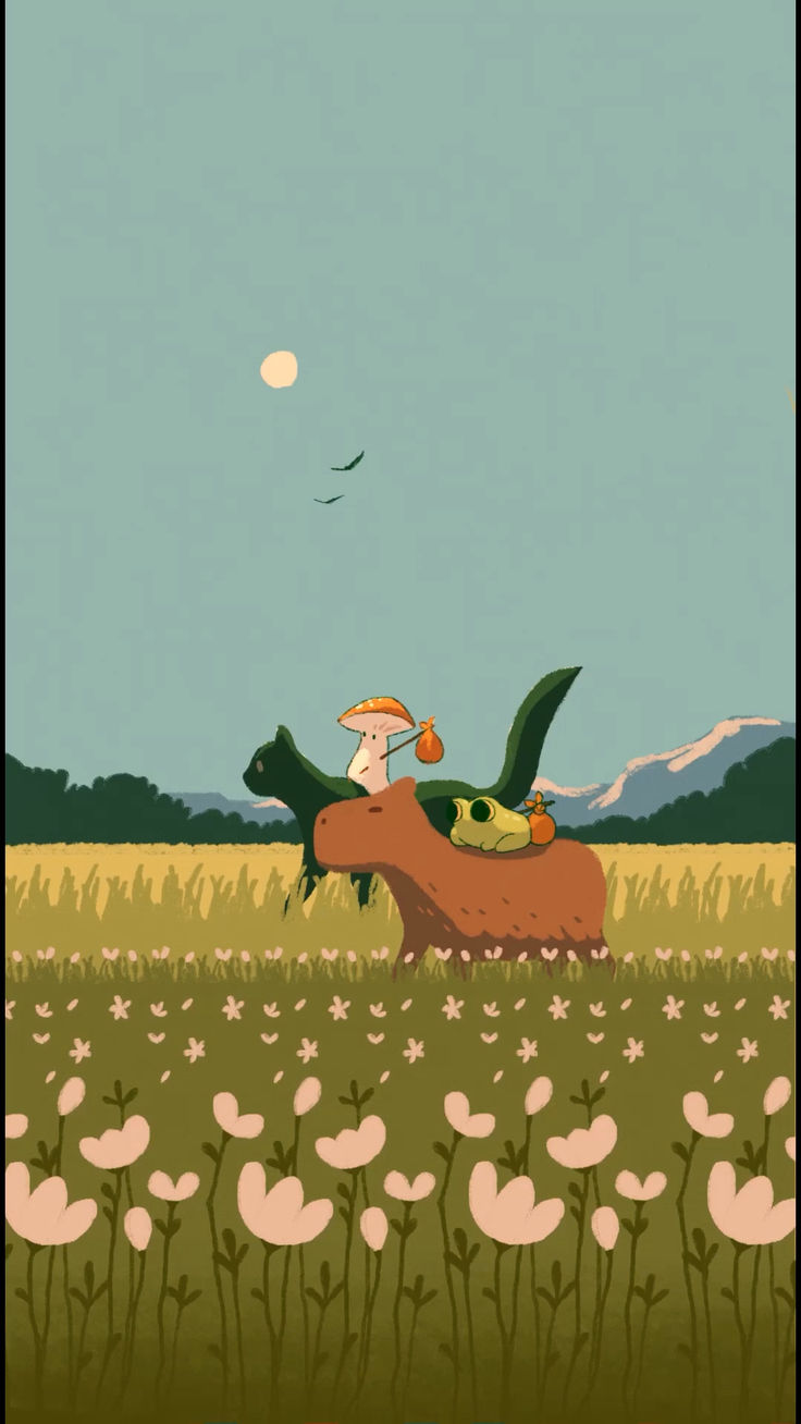Cat, Capybara, Mushroom, Frog Animation Wallpaper Aesthetic Live iPhone Background Art
