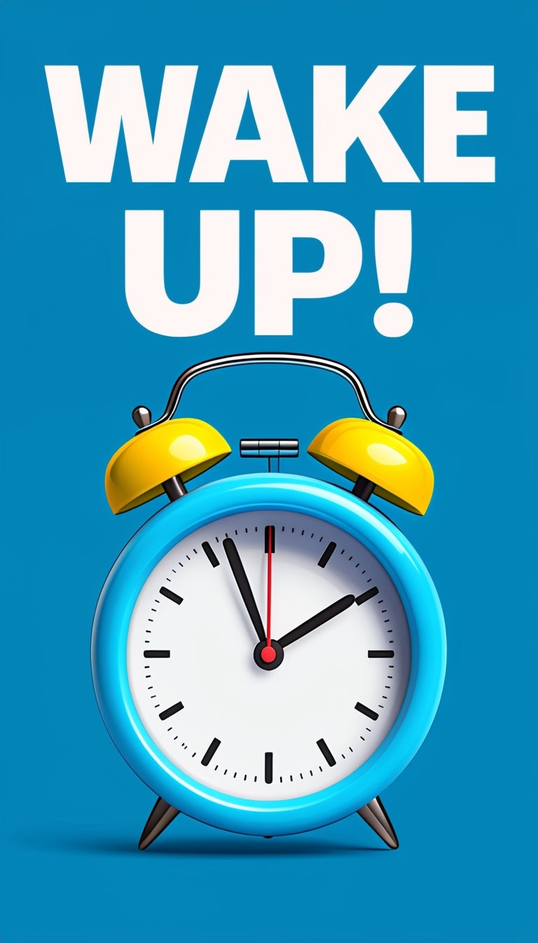 Cartoon Alarm Clock with Motivational Wake Up Text Mobile Wallpaper