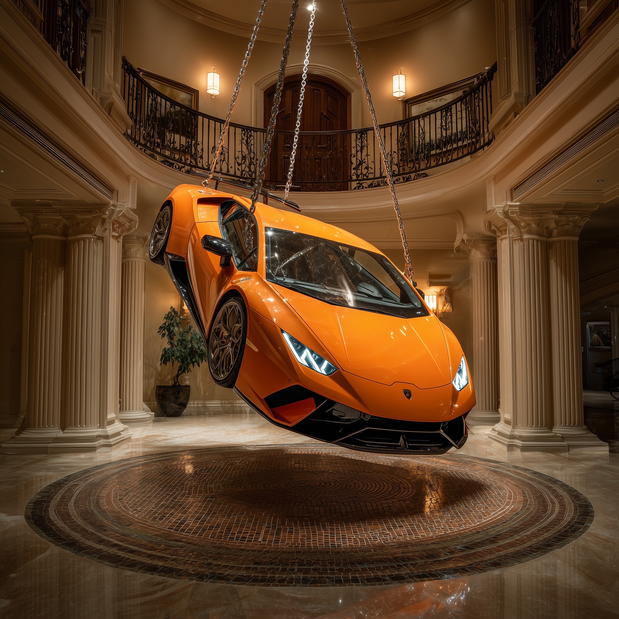 Luxury Mansion With Upside Down Lamborghini • PromptDen