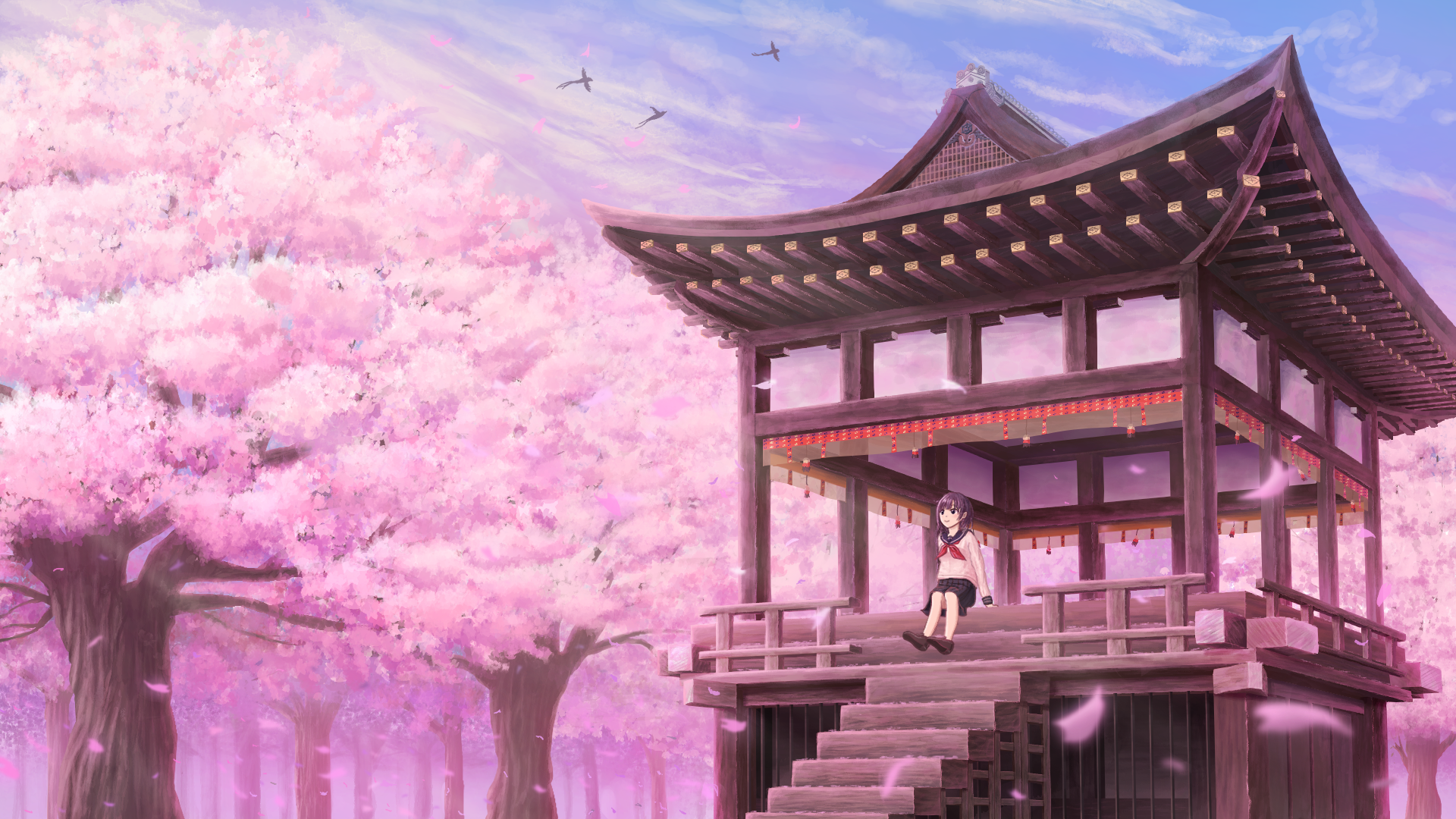 Sakura Dreams: HD Anime Cherry Blossom Serenity Wallpaper by しゅろく/shurock