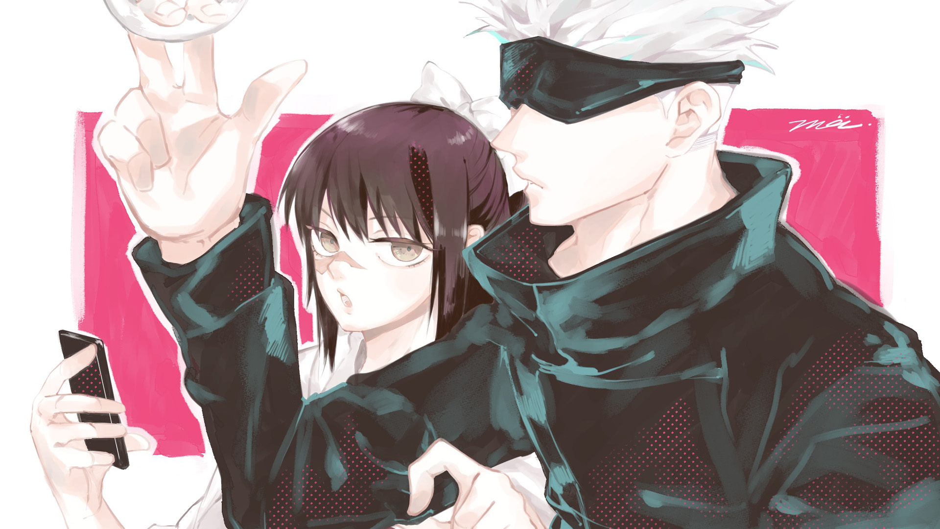 Black Hair Blindfold Boy Brown Eyes Girl Jujutsu Kaisen Satoru Gojo Utahime Iori White Hair HD Jujutsu Kaisen Wallpaper