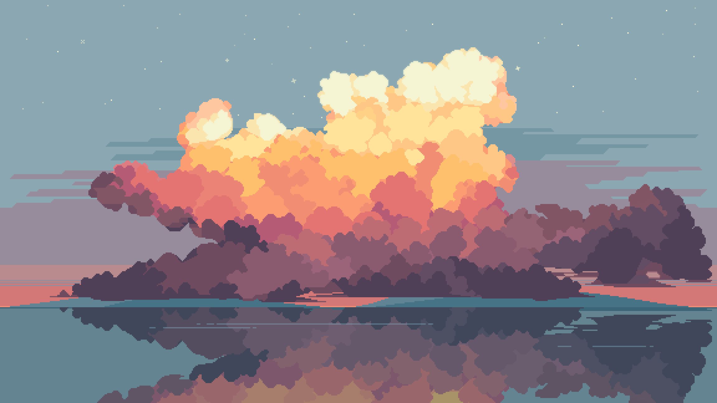 Sunset Clouds Over The Sea Pixel Background