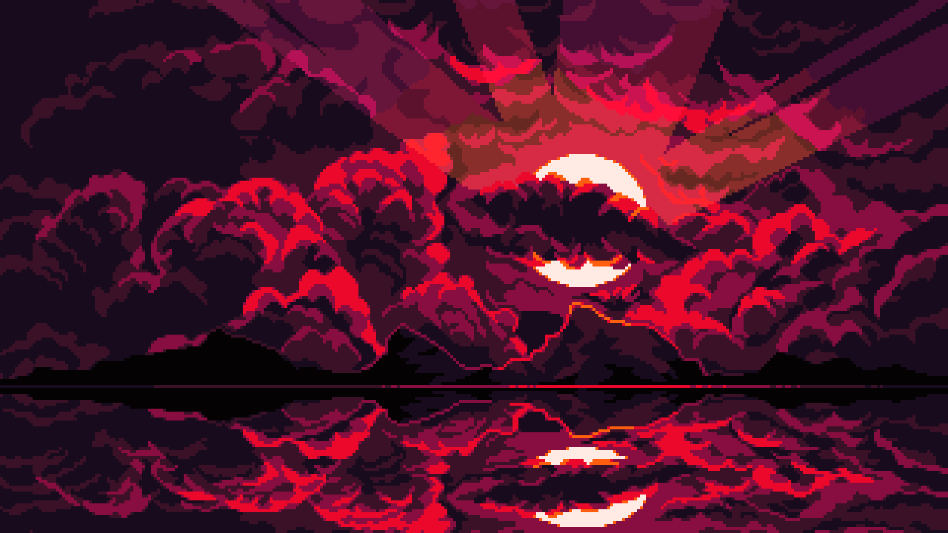 Crimson Sunset Pixel Art HD Wallpaper