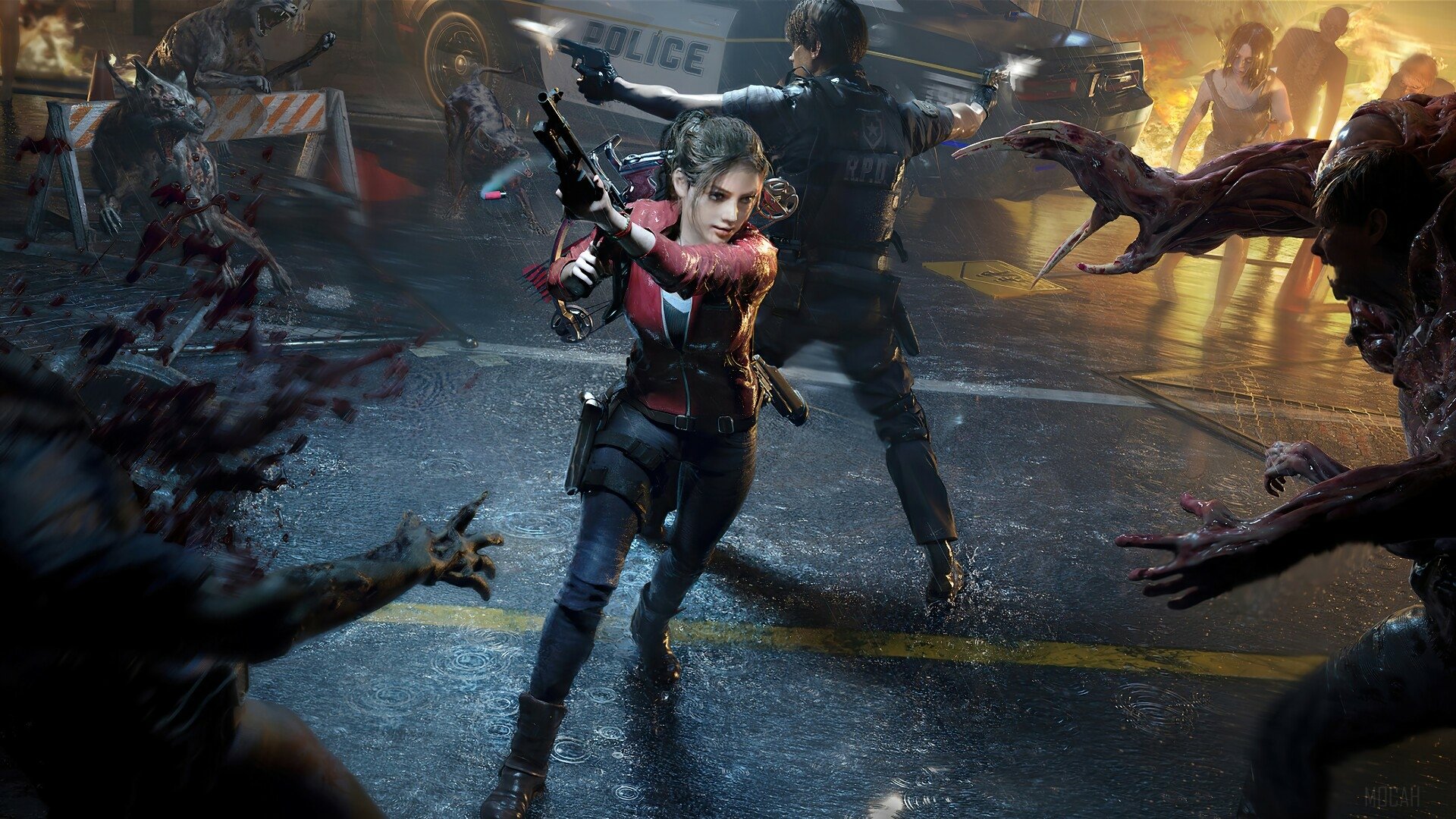 Resident Evil 2 HD Wallpaper: Claire & Leon vs Zombies