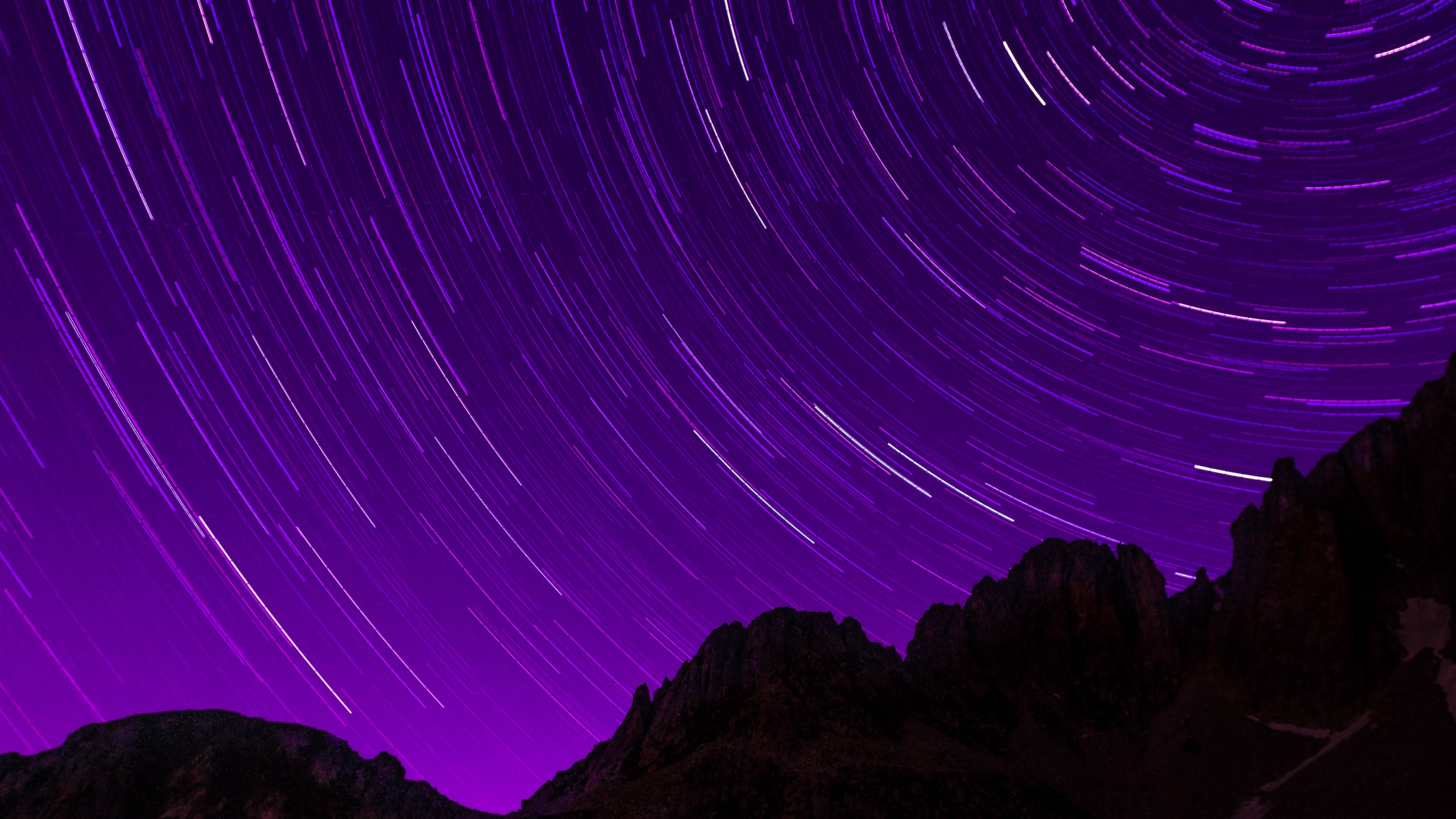 Star Trails Wallpaper 4K, Purple sky, Timelapse, Night sky