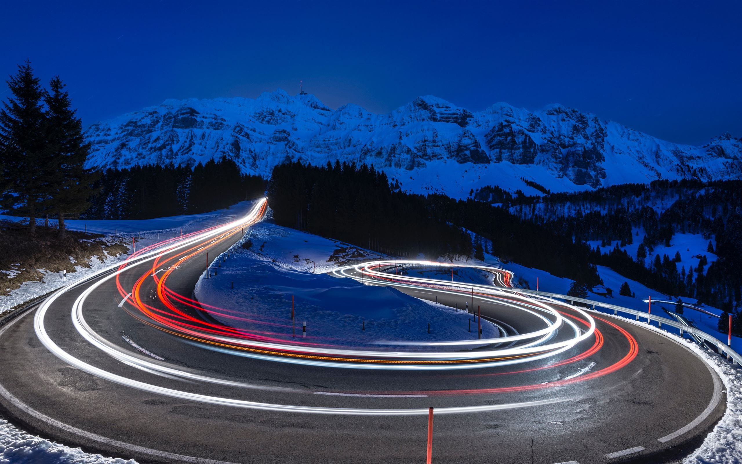 time lapse photography of curve road iMac Wallpaper Download