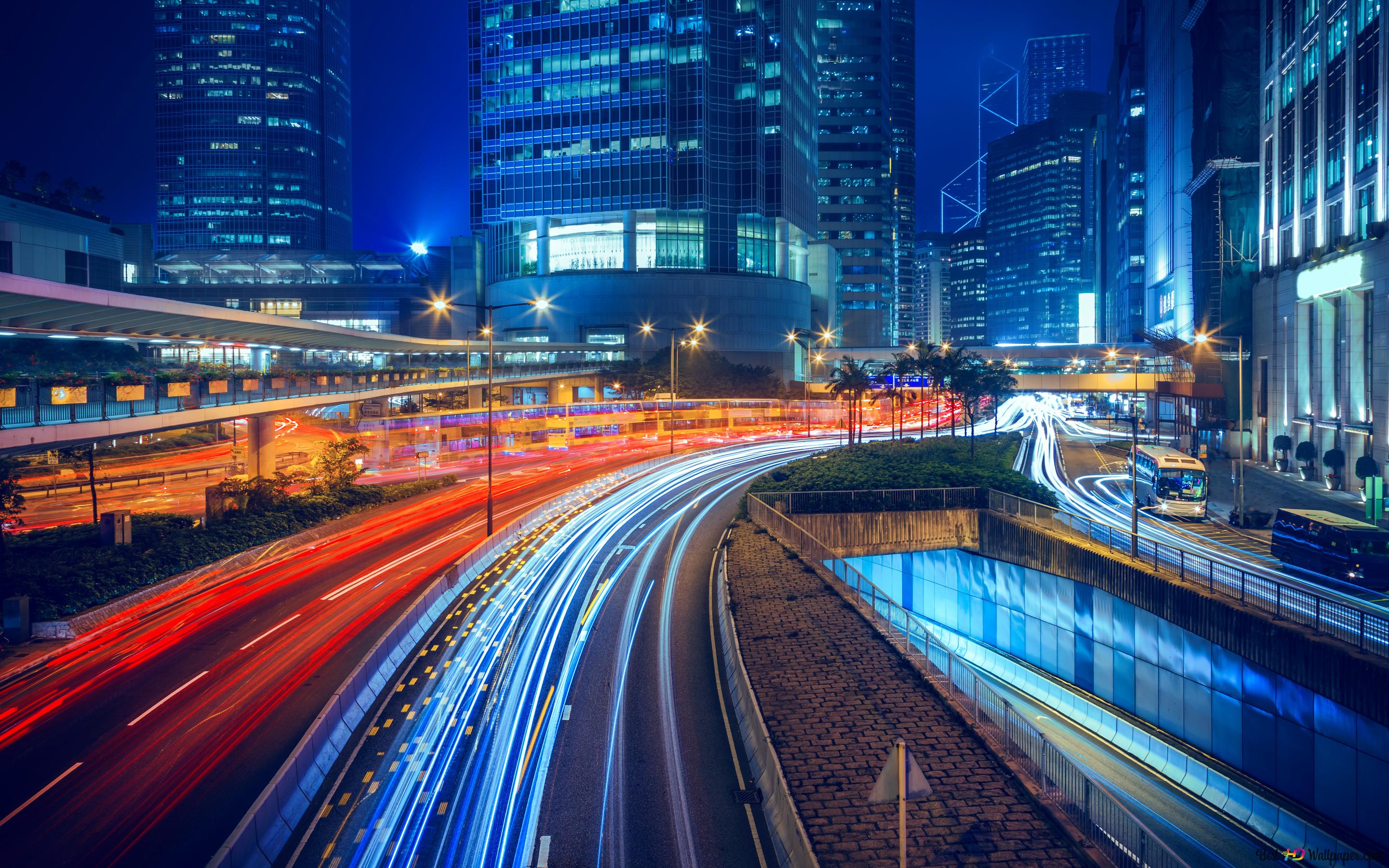 Hong Kong Time Lapse Colorful Ways 4K Wallpaper Download