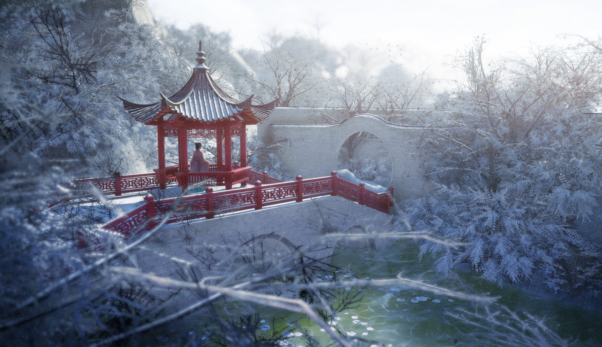 Serene Winter Anime Wonderland: Snow Covered HD Wallpaper By とも_ロウ