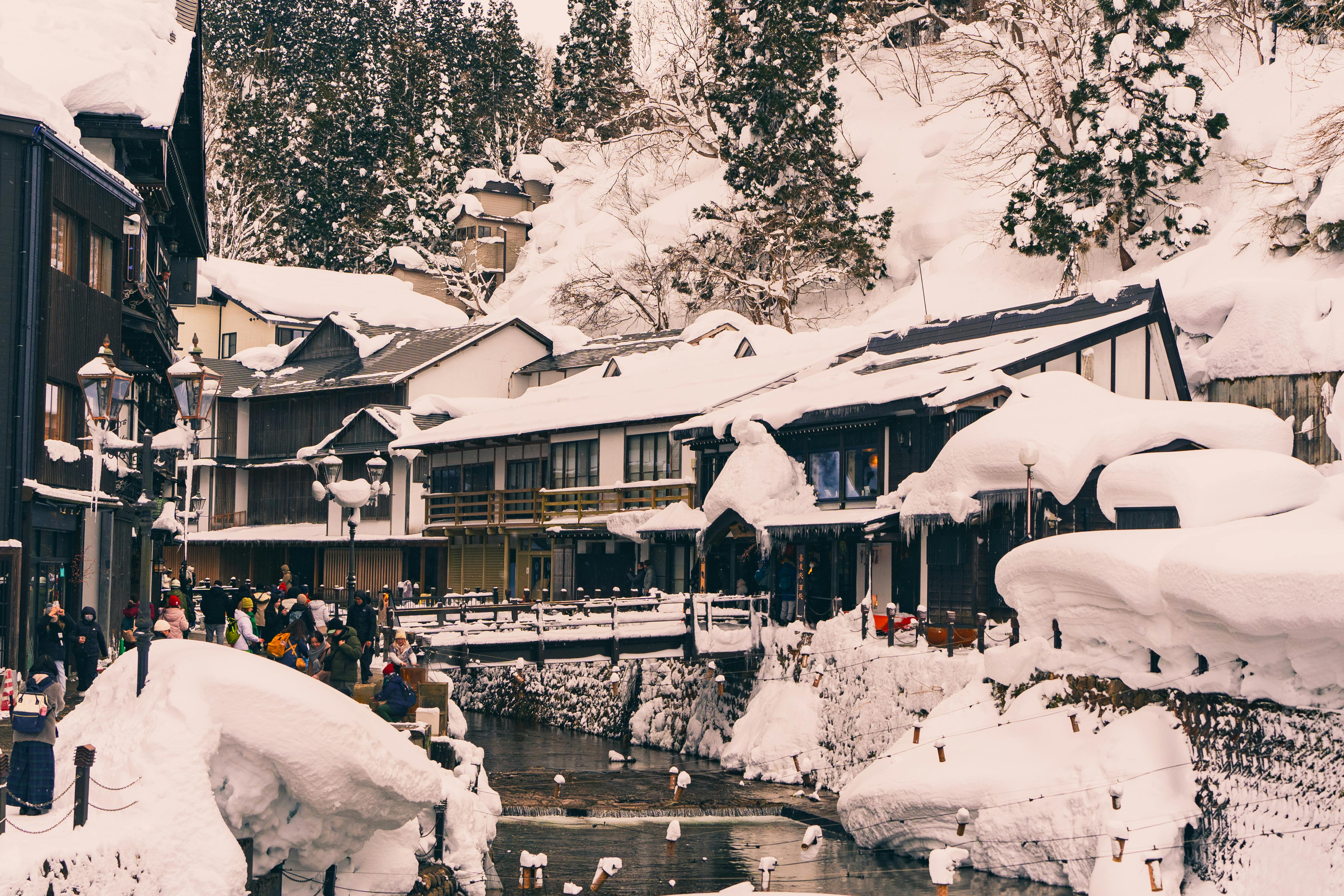 Historic Japanese Onsen Town in Winter Wonderland · Free