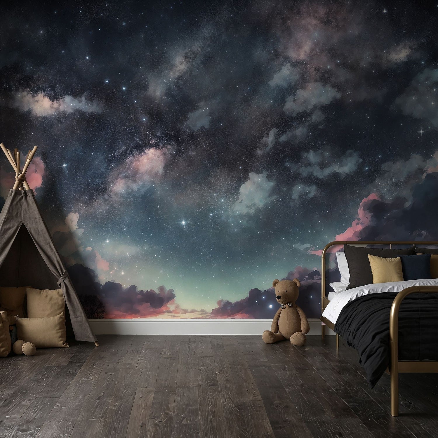 Sunset Galaxy. Blue Celestial Star Landscape Wallpaper Mural (Non Woven) / Large Room Sample'' X 28'' / 71 X 71 Cm
